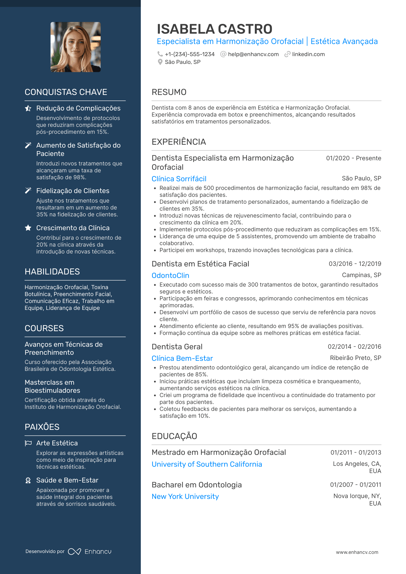 Currículo dentista estética/harmonização orofacial Resume Example