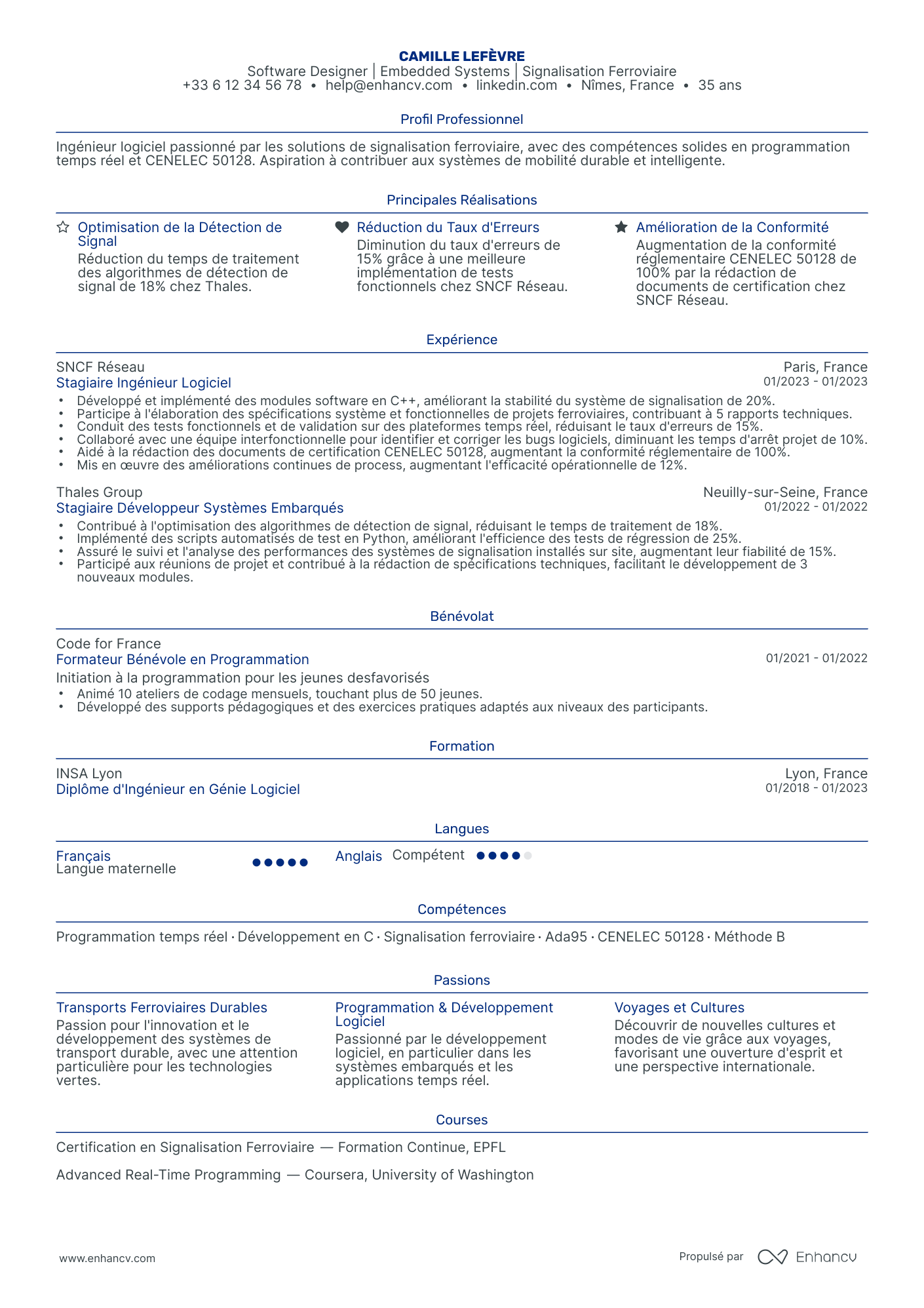 Ingénieur logiciel débutant Resume Example