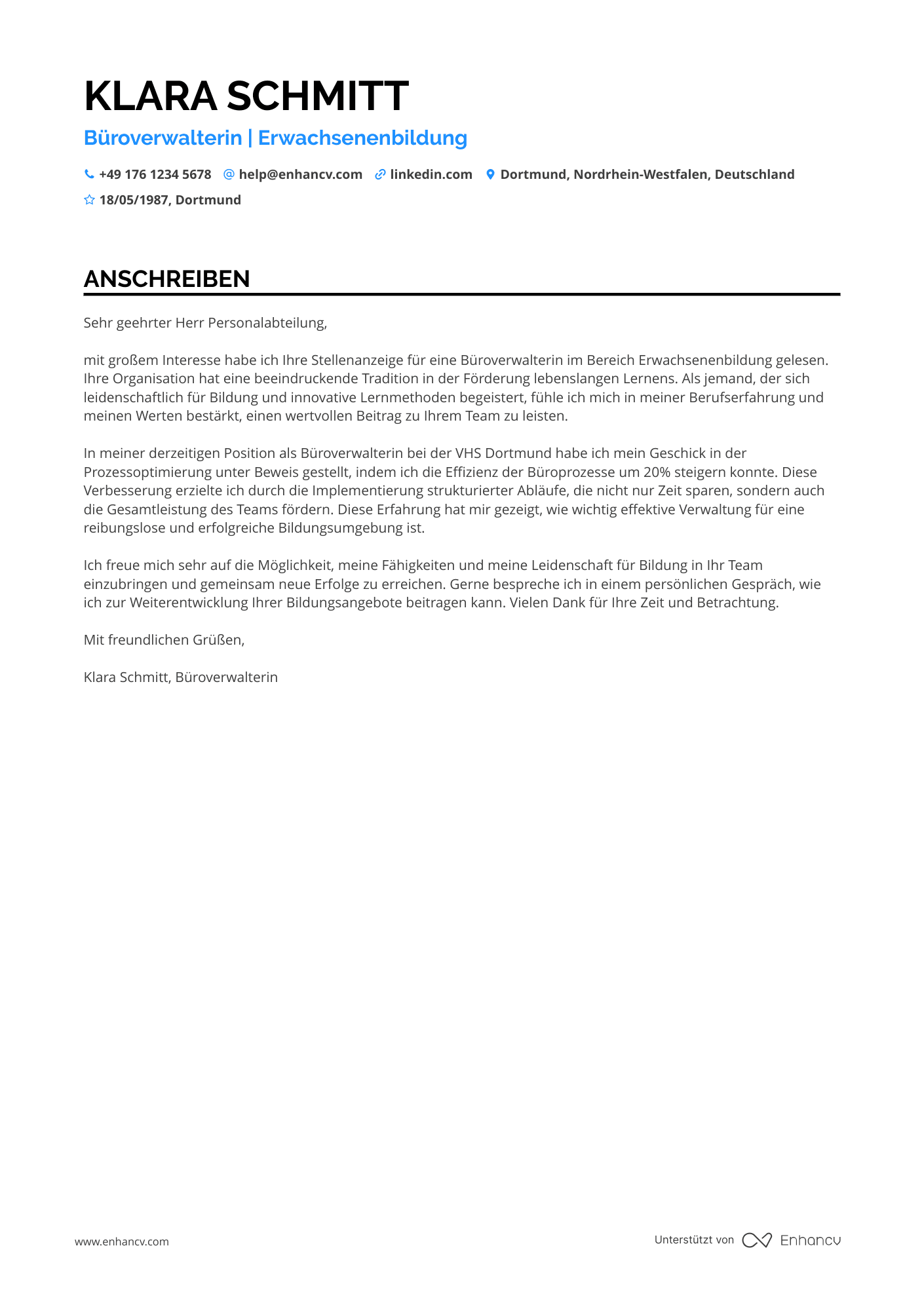 Büroverwalter für Bildung Resume Example