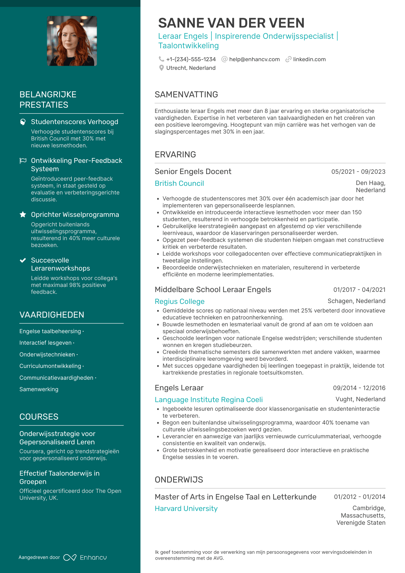 CV voor Leraar Engels Resume Example
