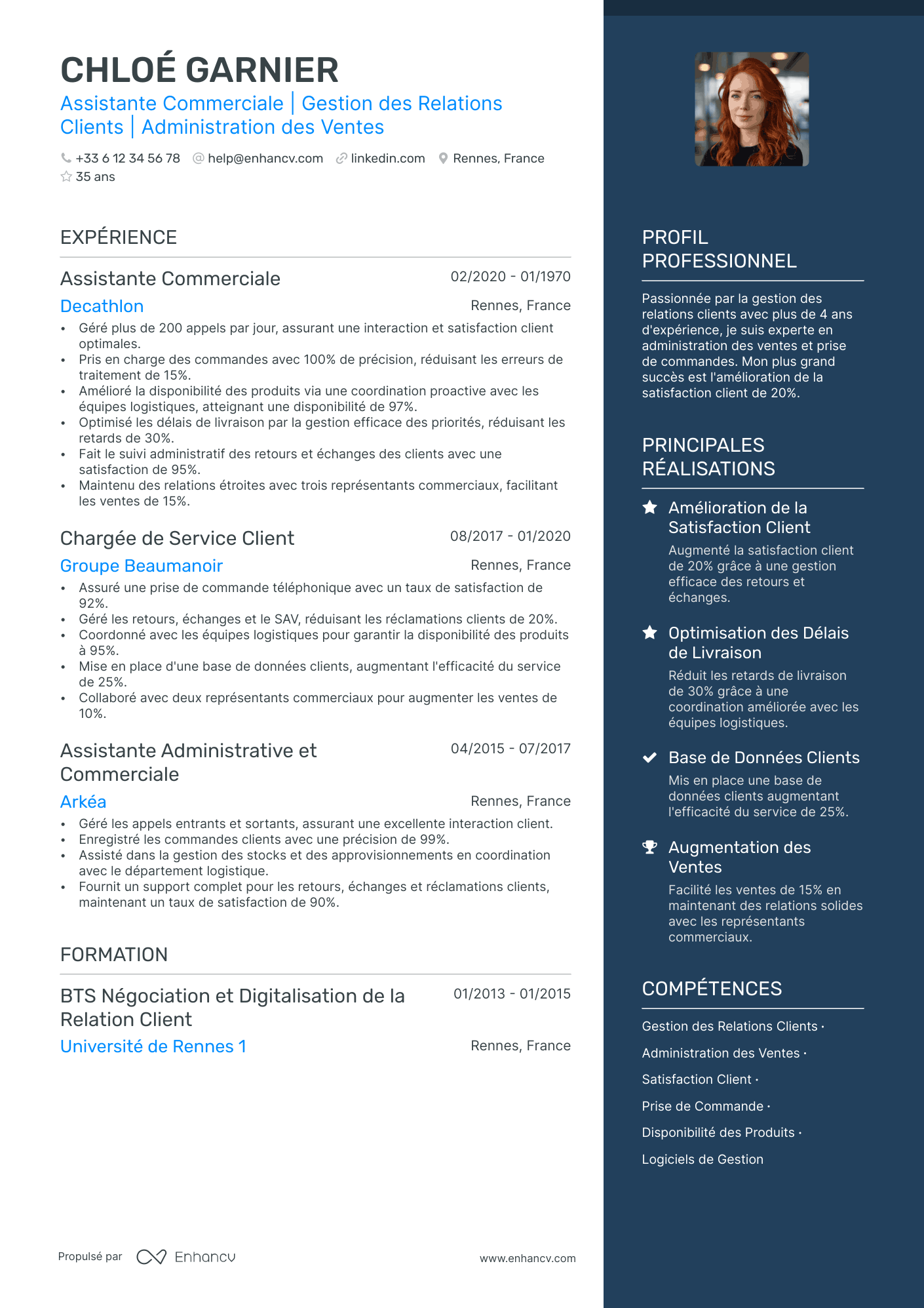 Assistant Service Client Resume Example