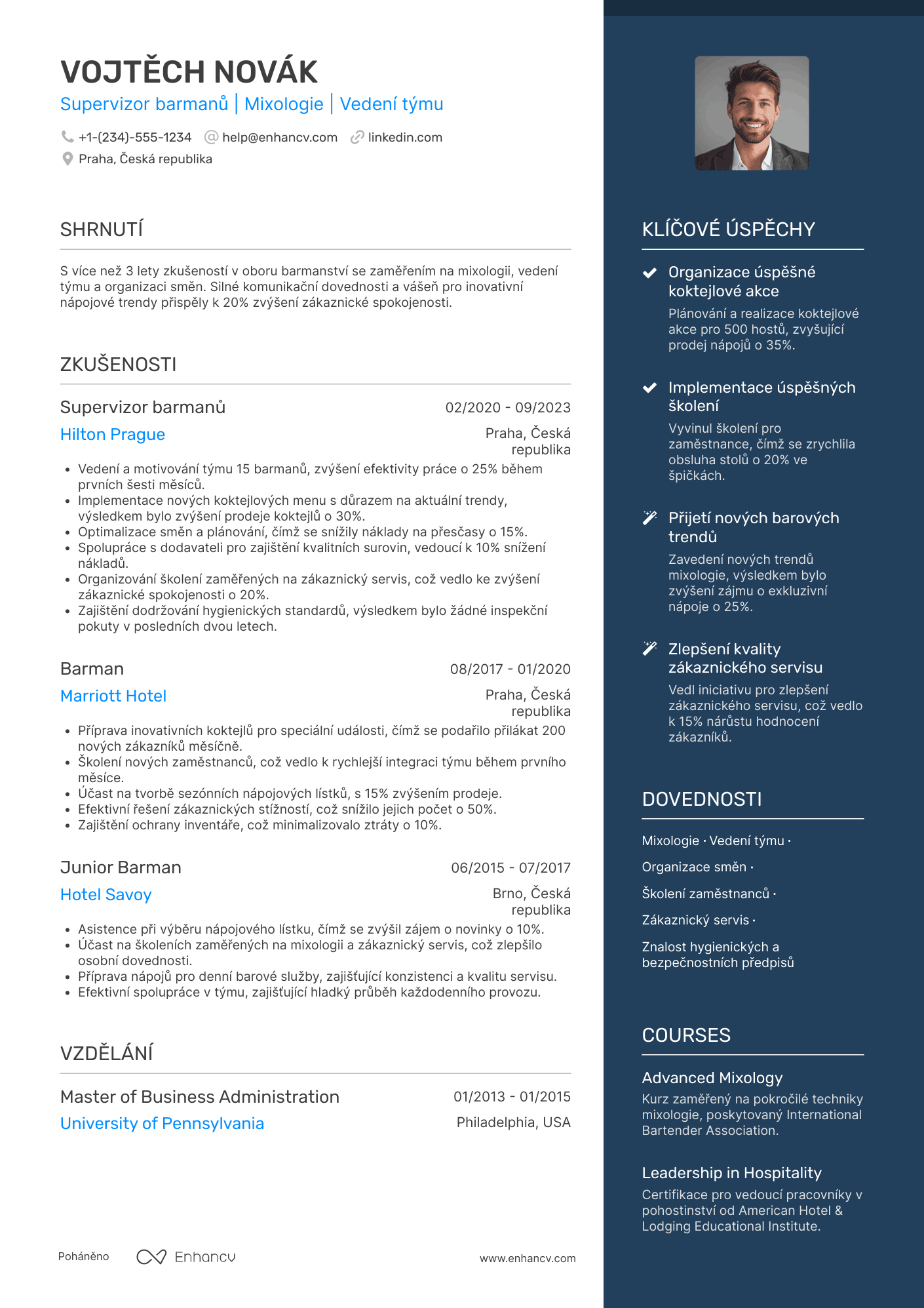 Životopis pro Supervizor barmanů Resume Example