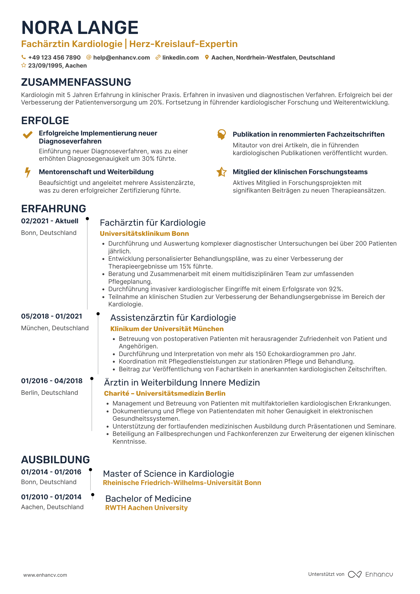 Lebenslauf als Arzt für Kardiologie Resume Example
