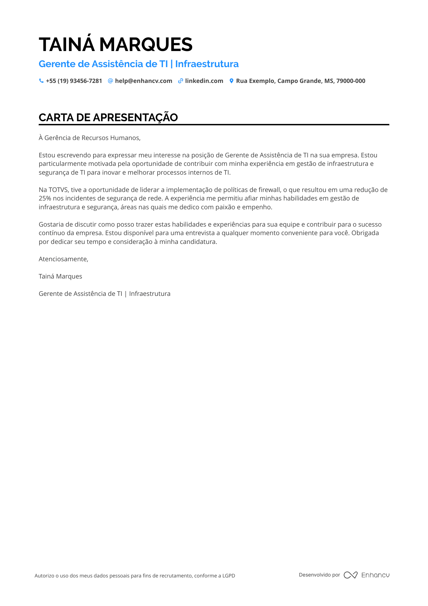 TI Júnior Resume Example