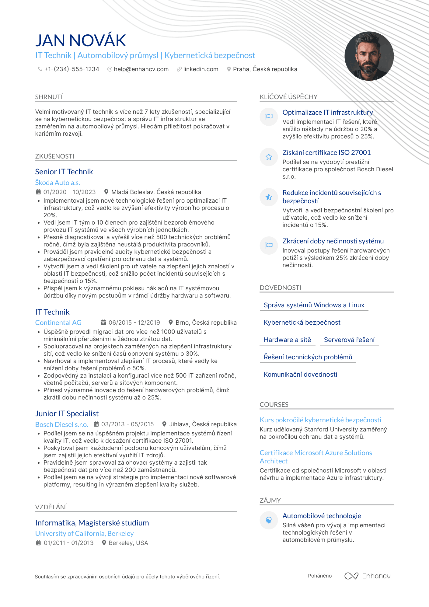 Životopis pro IT Technik Automobilindustrie Resume Example
