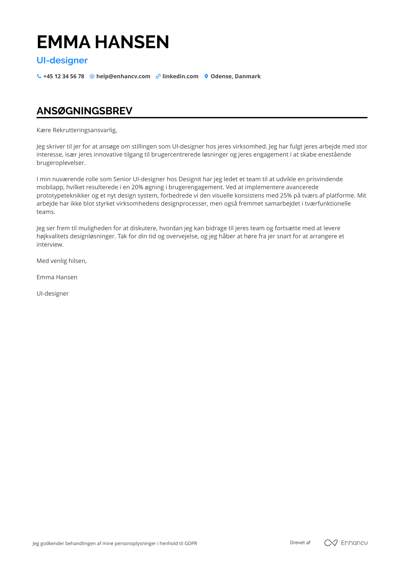 Ansøgningsbrev til UI designer Resume Example