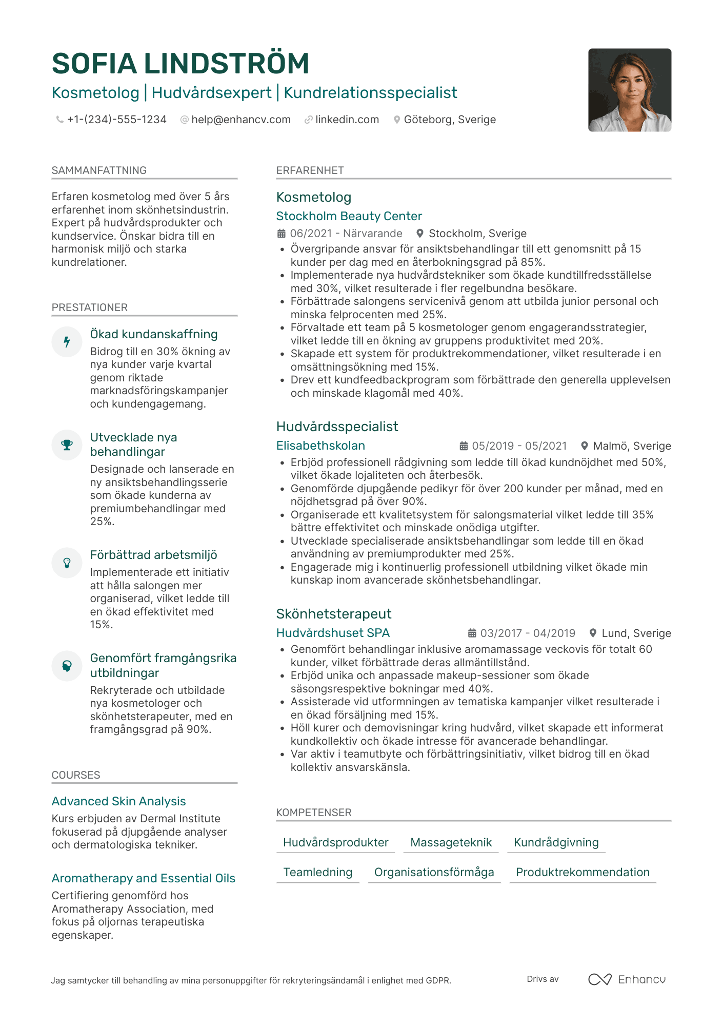 CV för Kosmetolog Skönhetsterapeut Resume Example