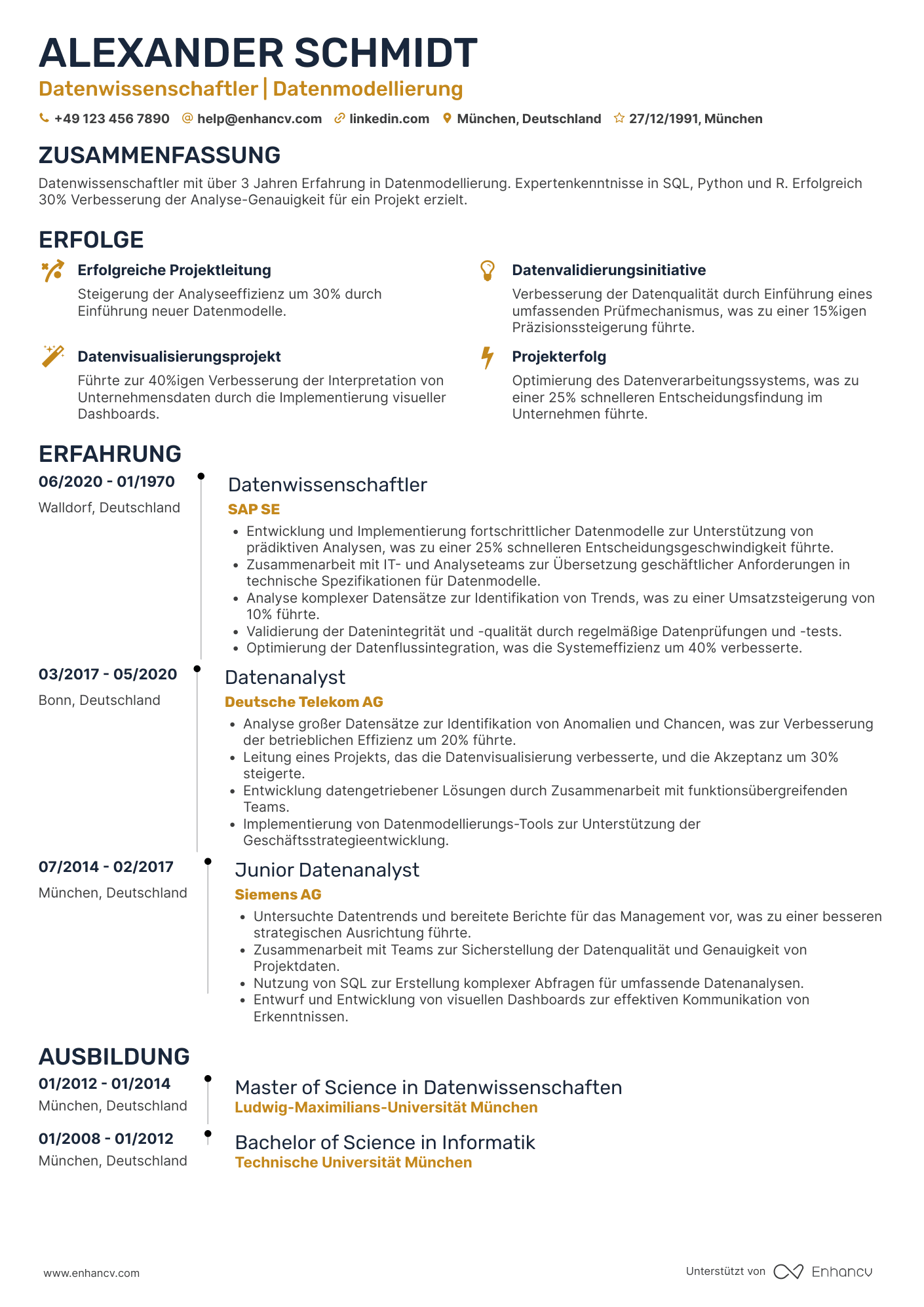 Lebenslauf als Datenwissenschaftler für Datenmodellierung Resume Example