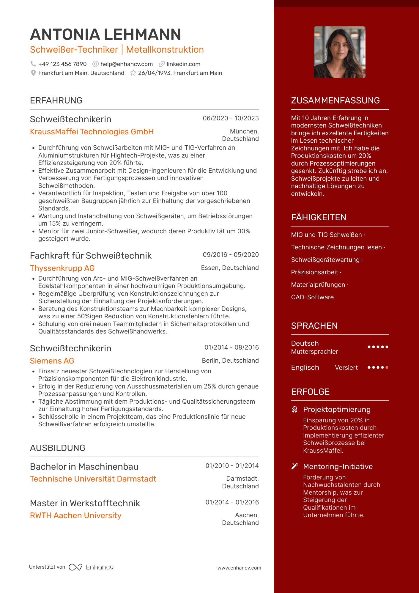 Lebenslauf als Schweißer Techniker Resume Example