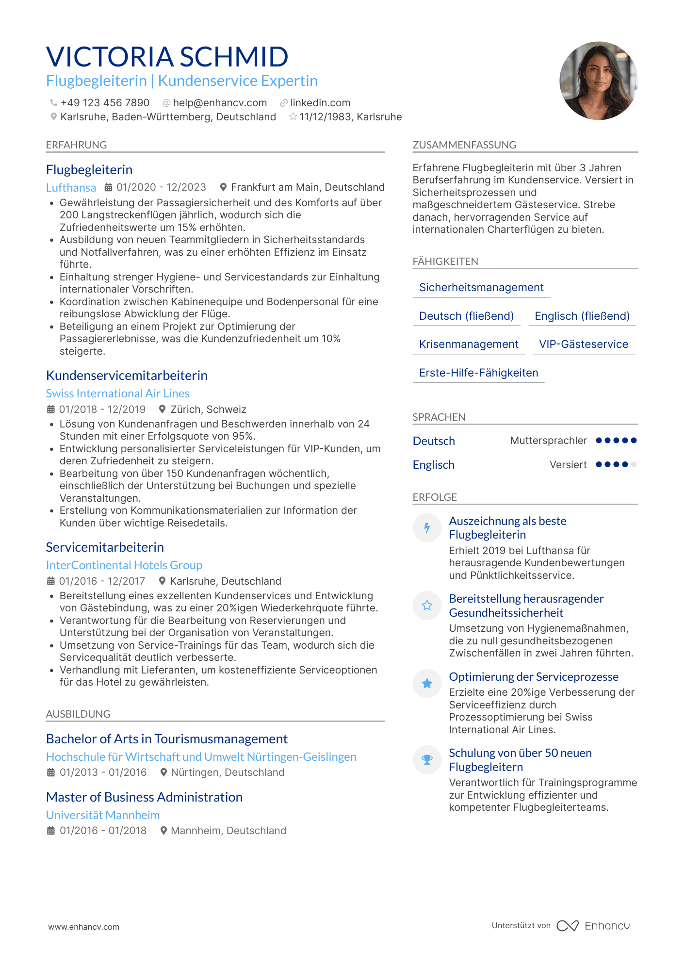 Lebenslauf als Flugbegleiter für Charterflüge Resume Example