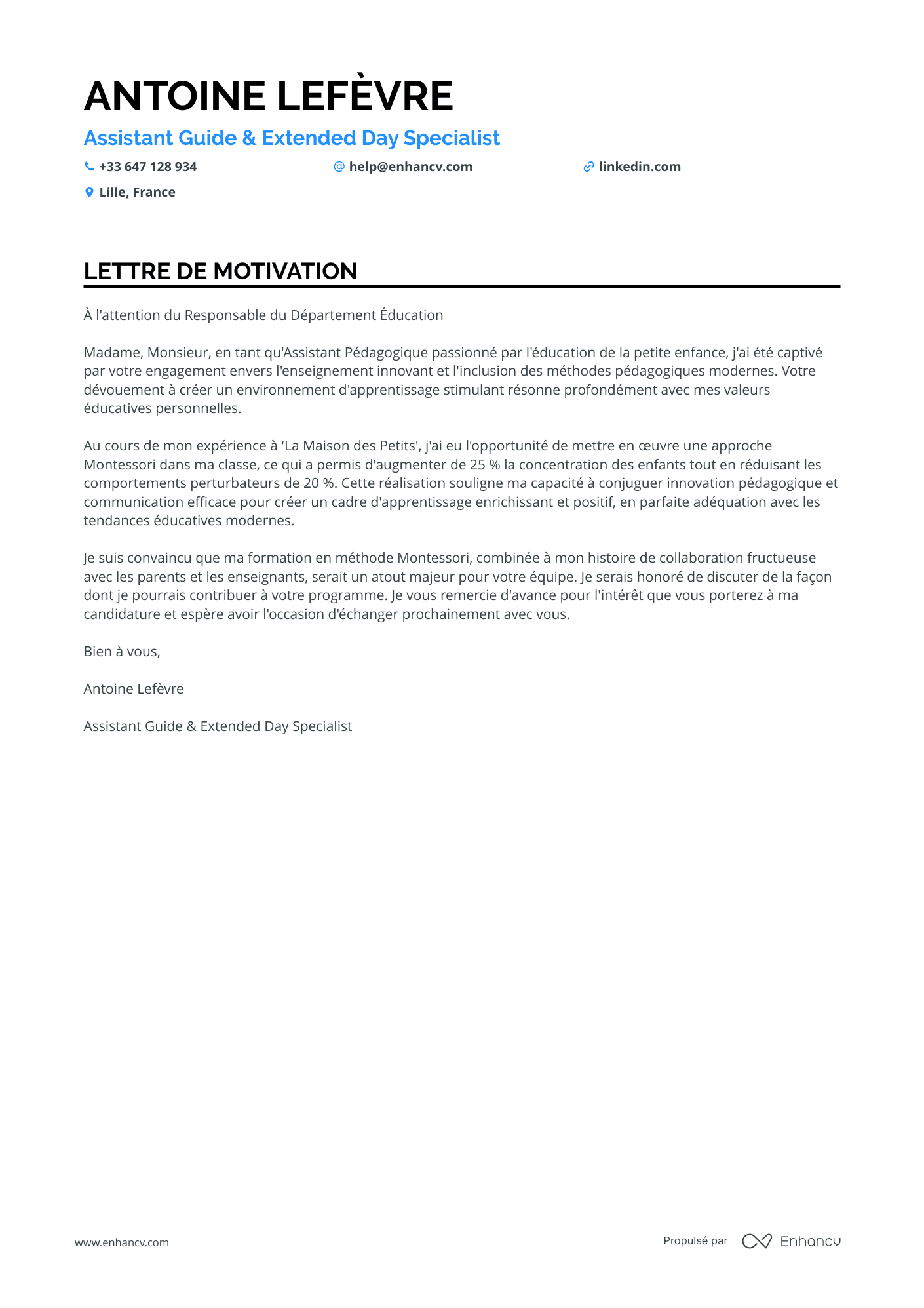 Enseignant adjoint Resume Example