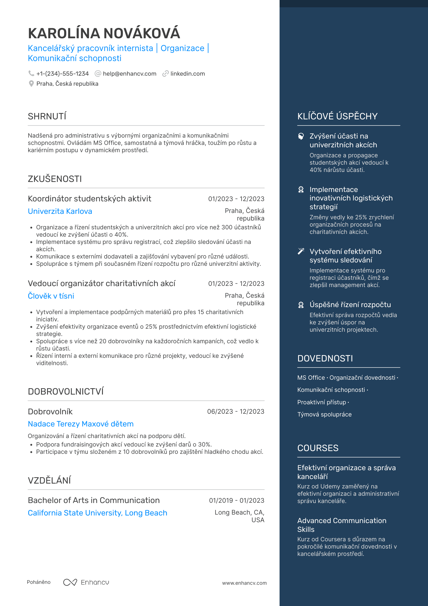 Životopis pro Kancelářský pracovník internista Resume Example