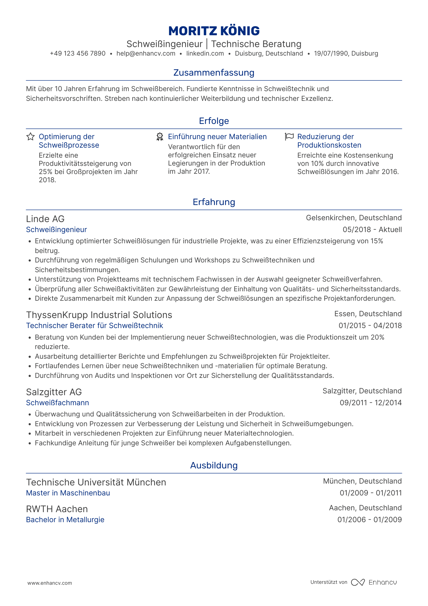 Lebenslauf als Schweißer Berater Resume Example