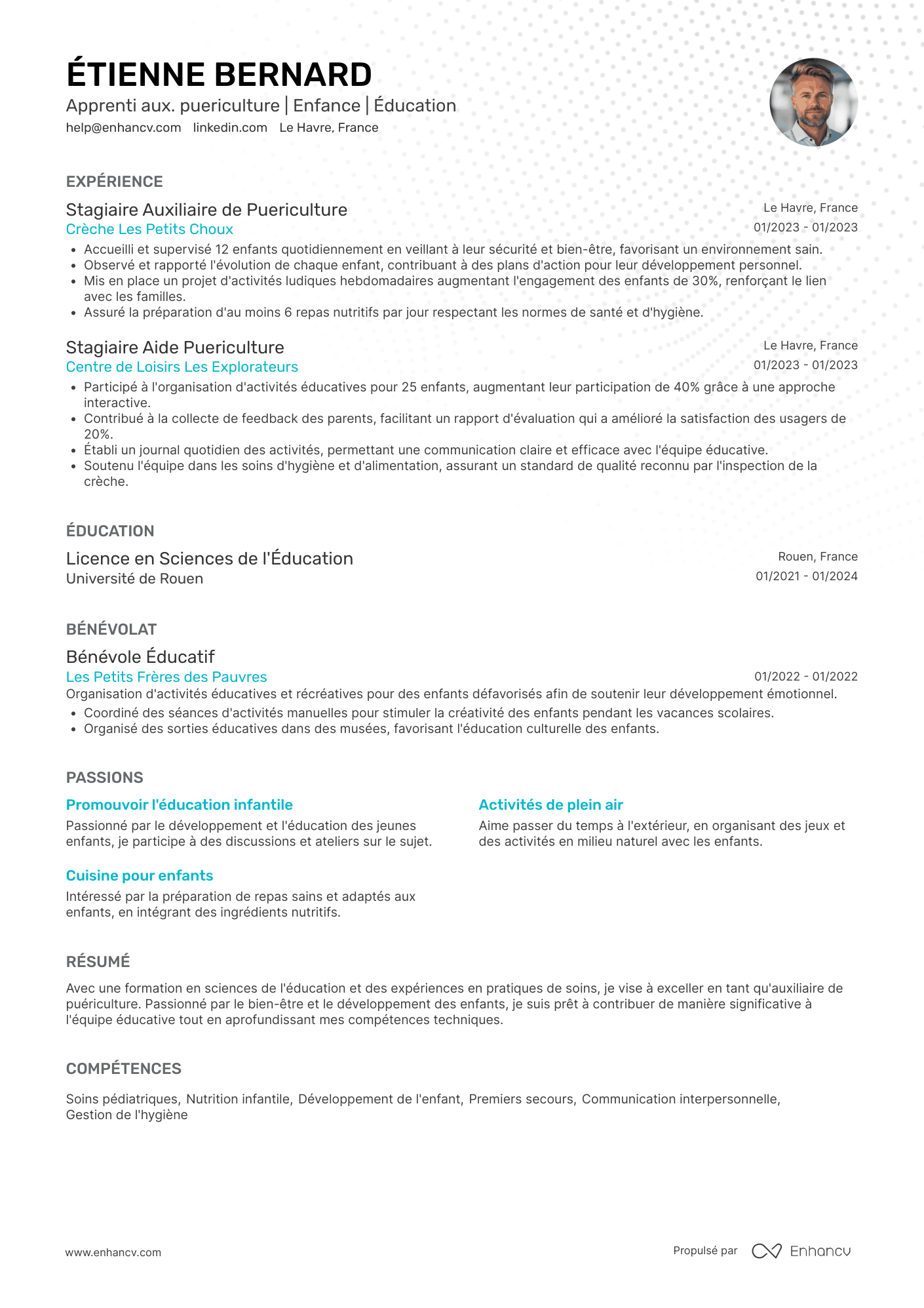 Auxiliaire de puériculture pour un·e assistant·e maternelle agréé·e Resume Example