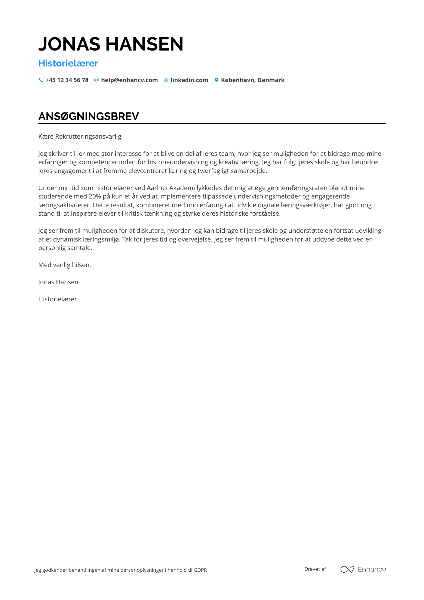 Ansøgningsbrev til Historielærer Resume Example