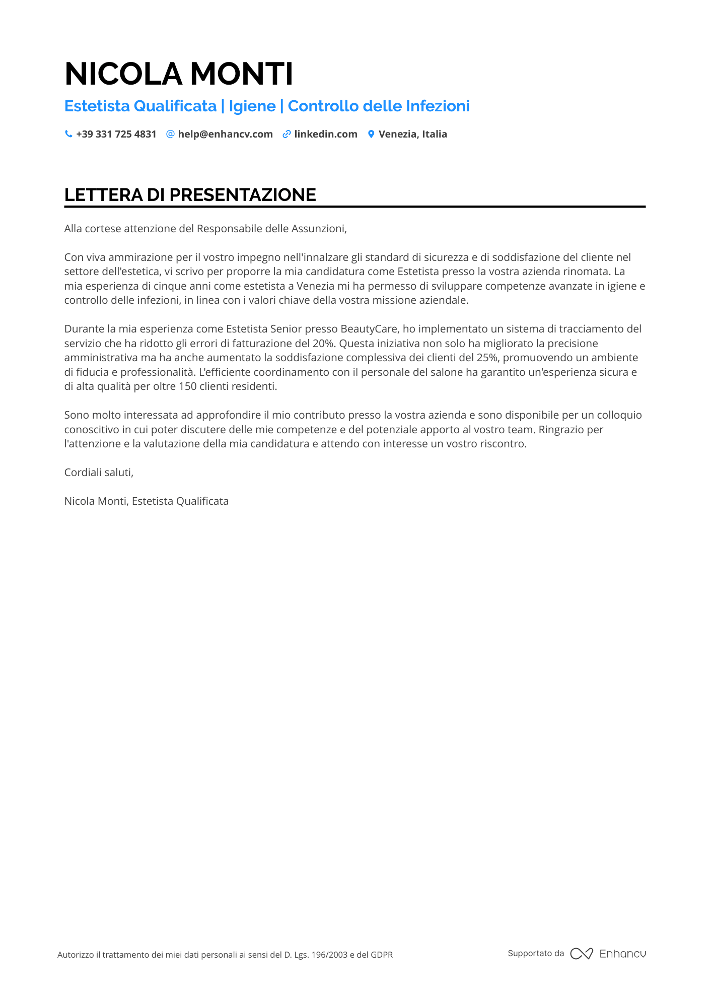 Estetista Clinico Resume Example