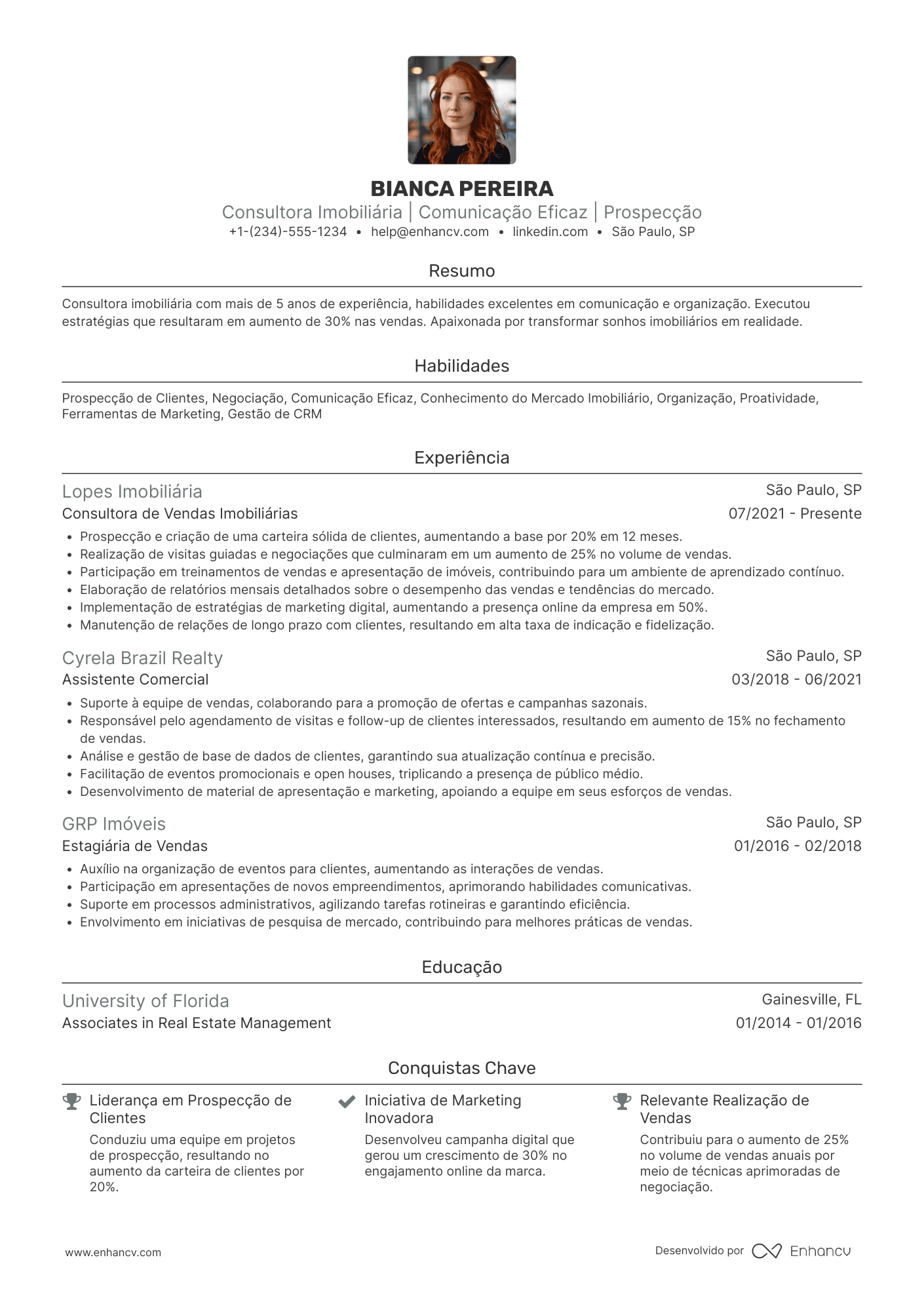 Currículo de vendedor de imóveis Resume Example