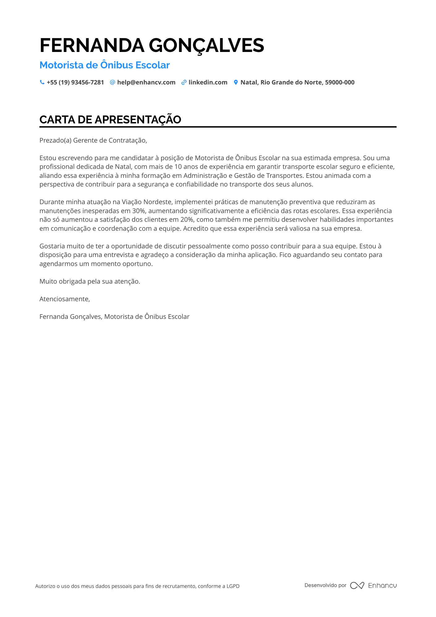 Motorista de ônibus de turismo Resume Example