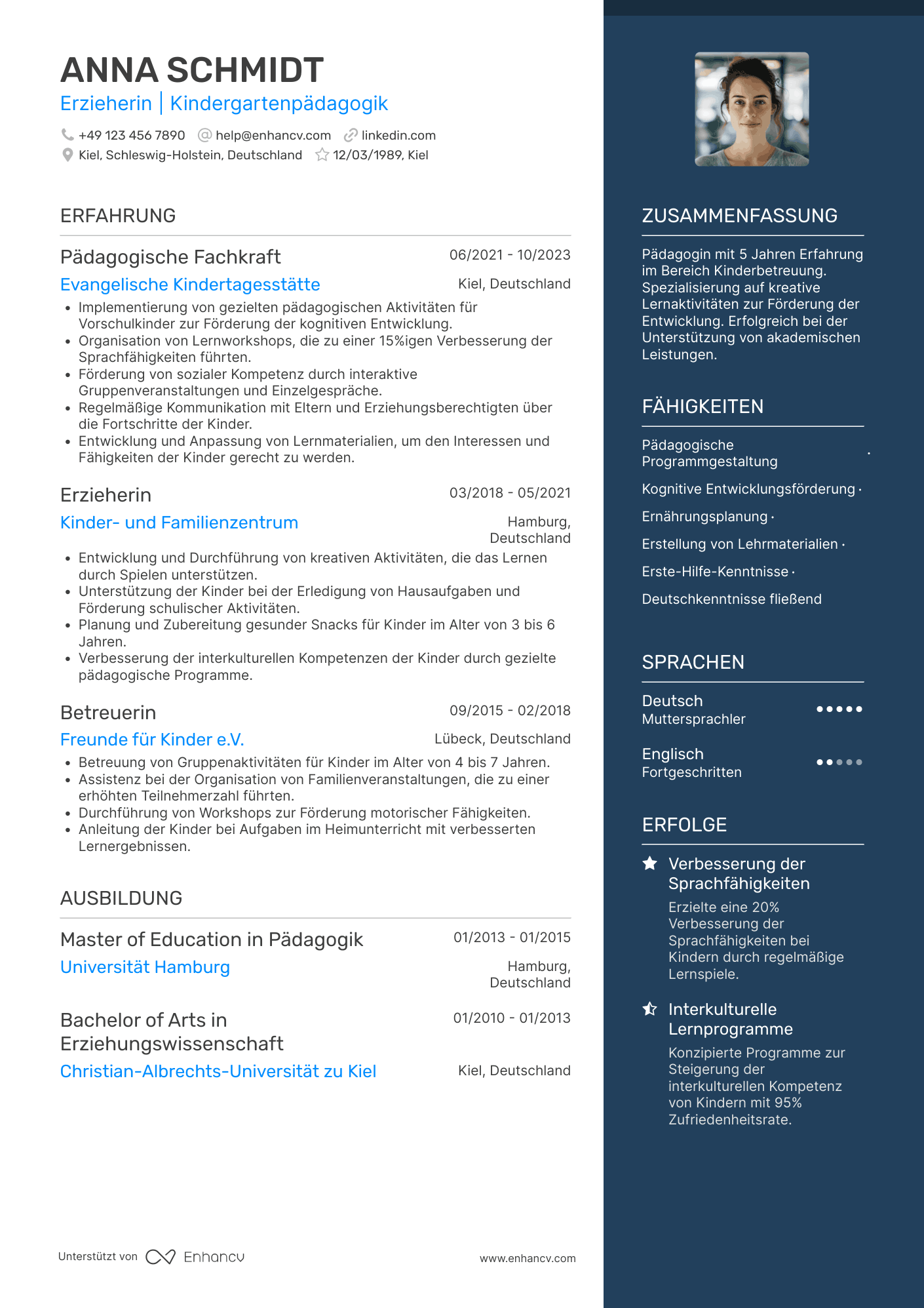 Lebenslauf als Babysitter mit Pädagogikstudium Resume Example
