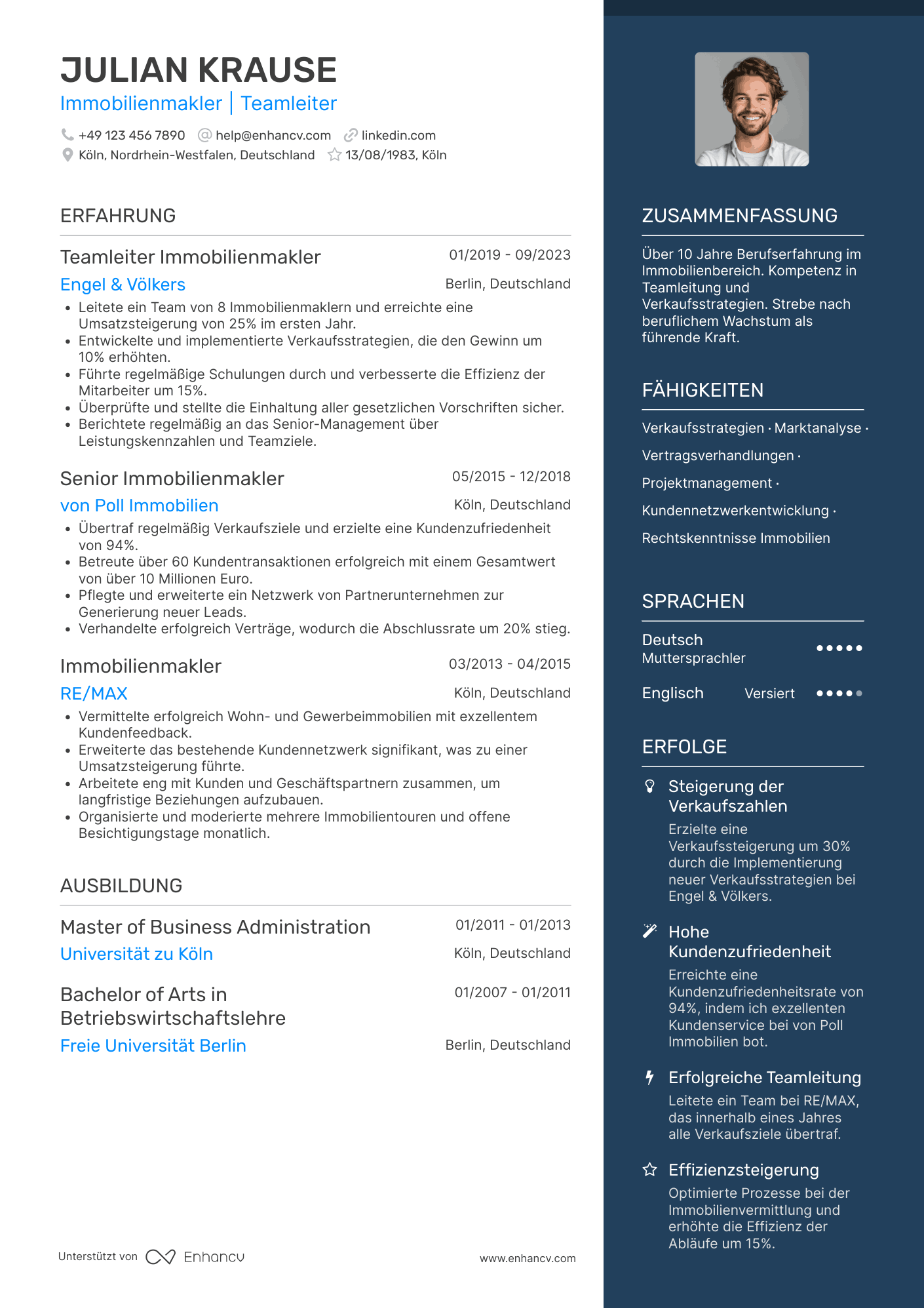 Lebenslauf als Immobilienmakler Teamleiter Resume Example