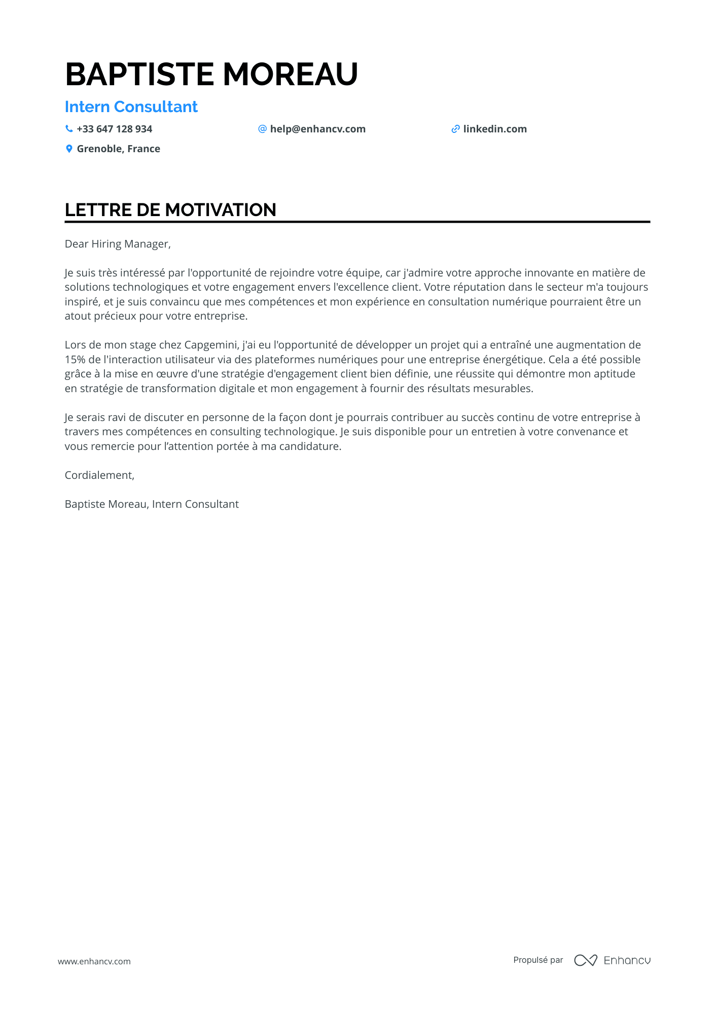 Stage Consultant en Stratégie Resume Example