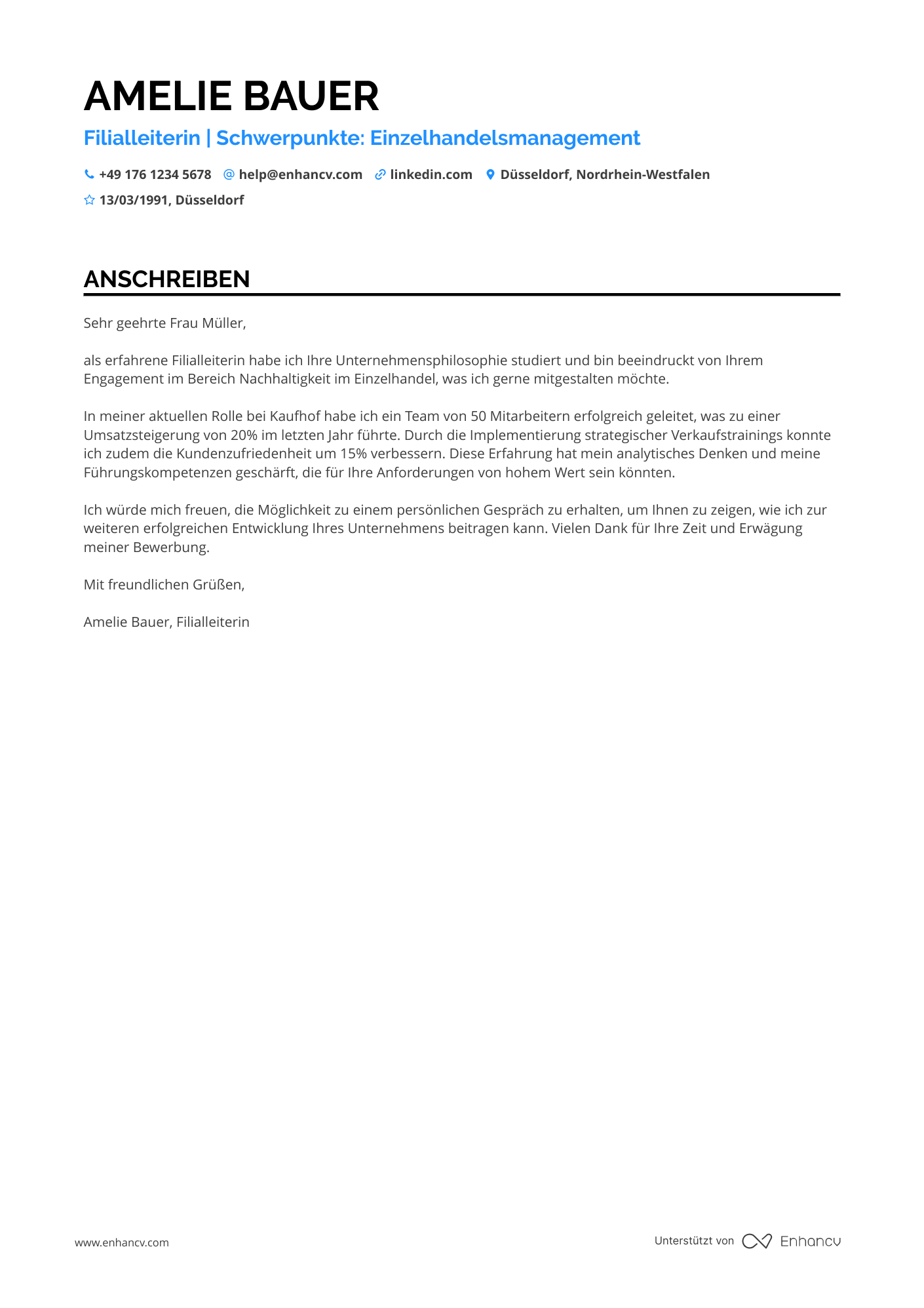 Erfahrener Einzelhandelsleiter Resume Example