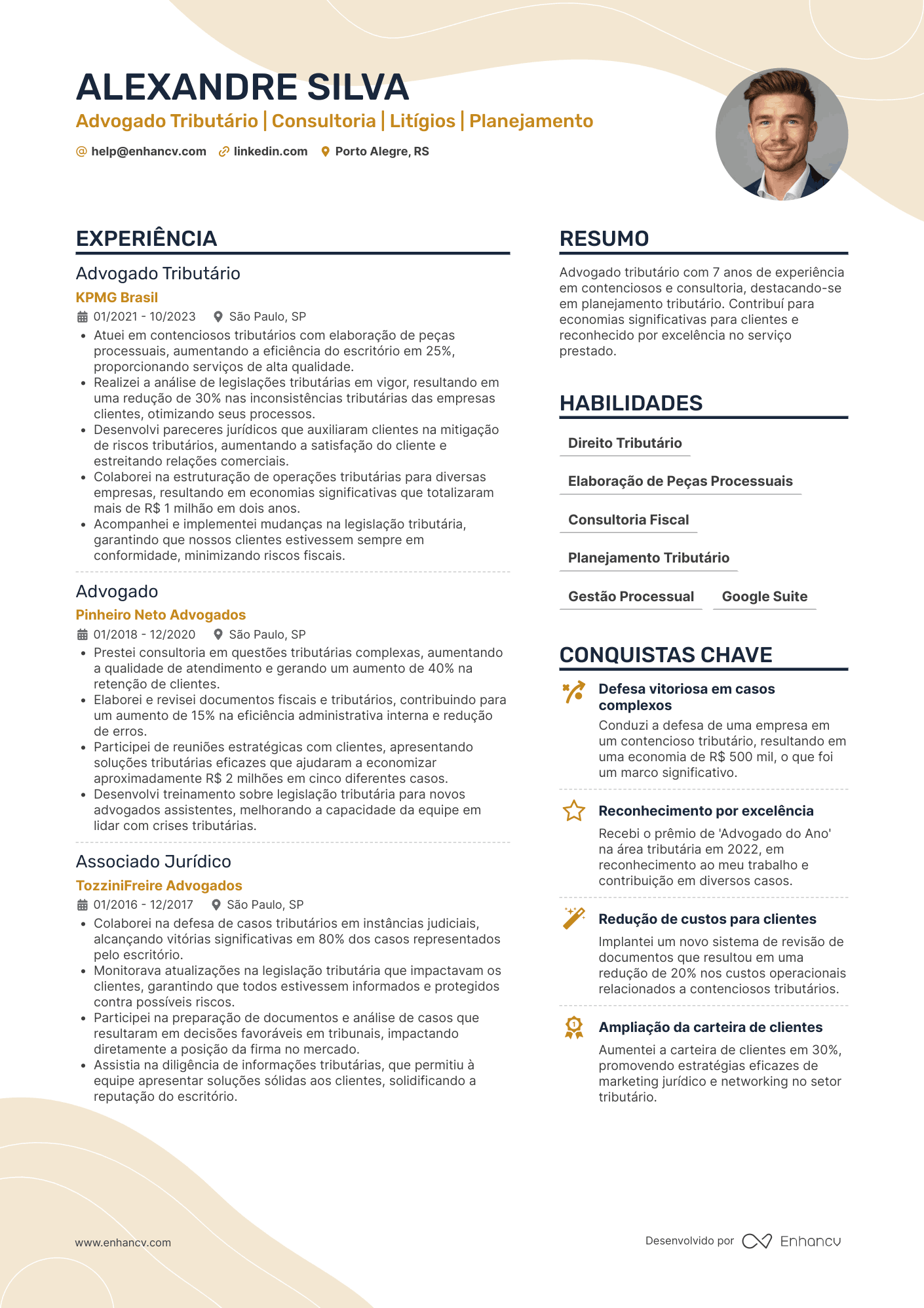 Advogado tributário Resume Example