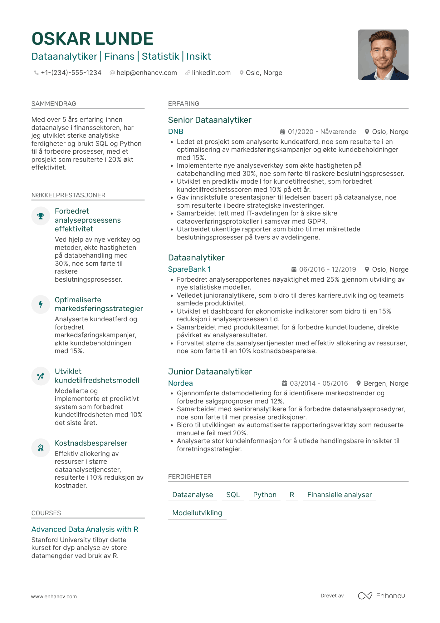 CV for Bank Dataanalytiker Resume Example