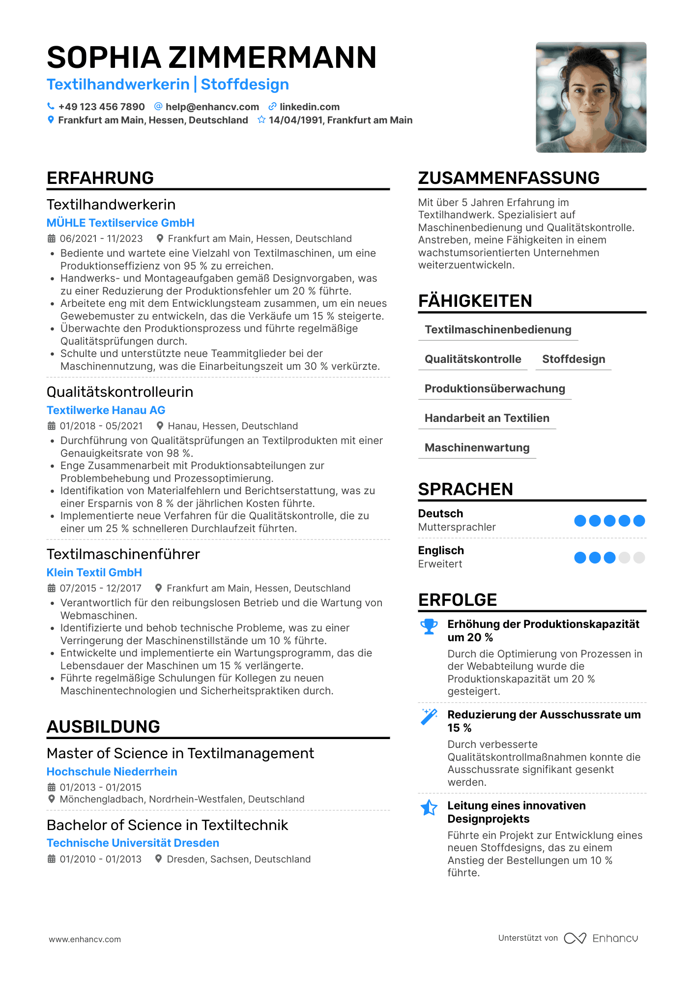 Lebenslauf als Textil Handwerker Resume Example