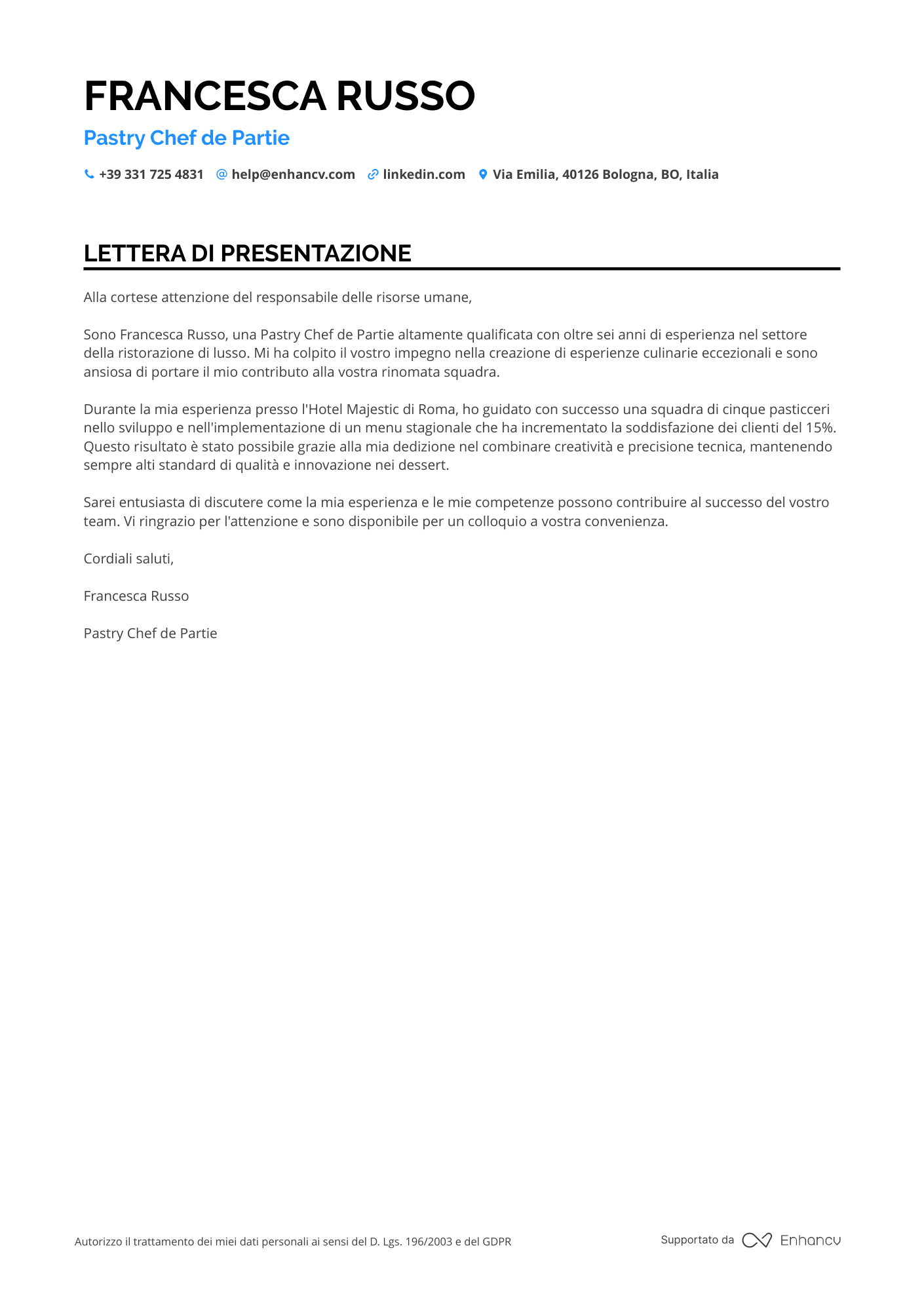 Pasticcere Senza Esperienza Resume Example