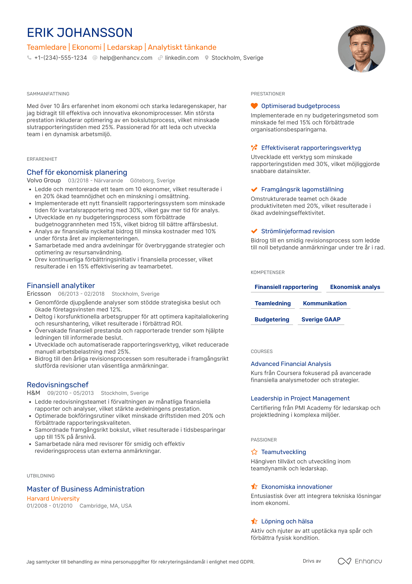 CV för Teamledare Ekonomi Resume Example