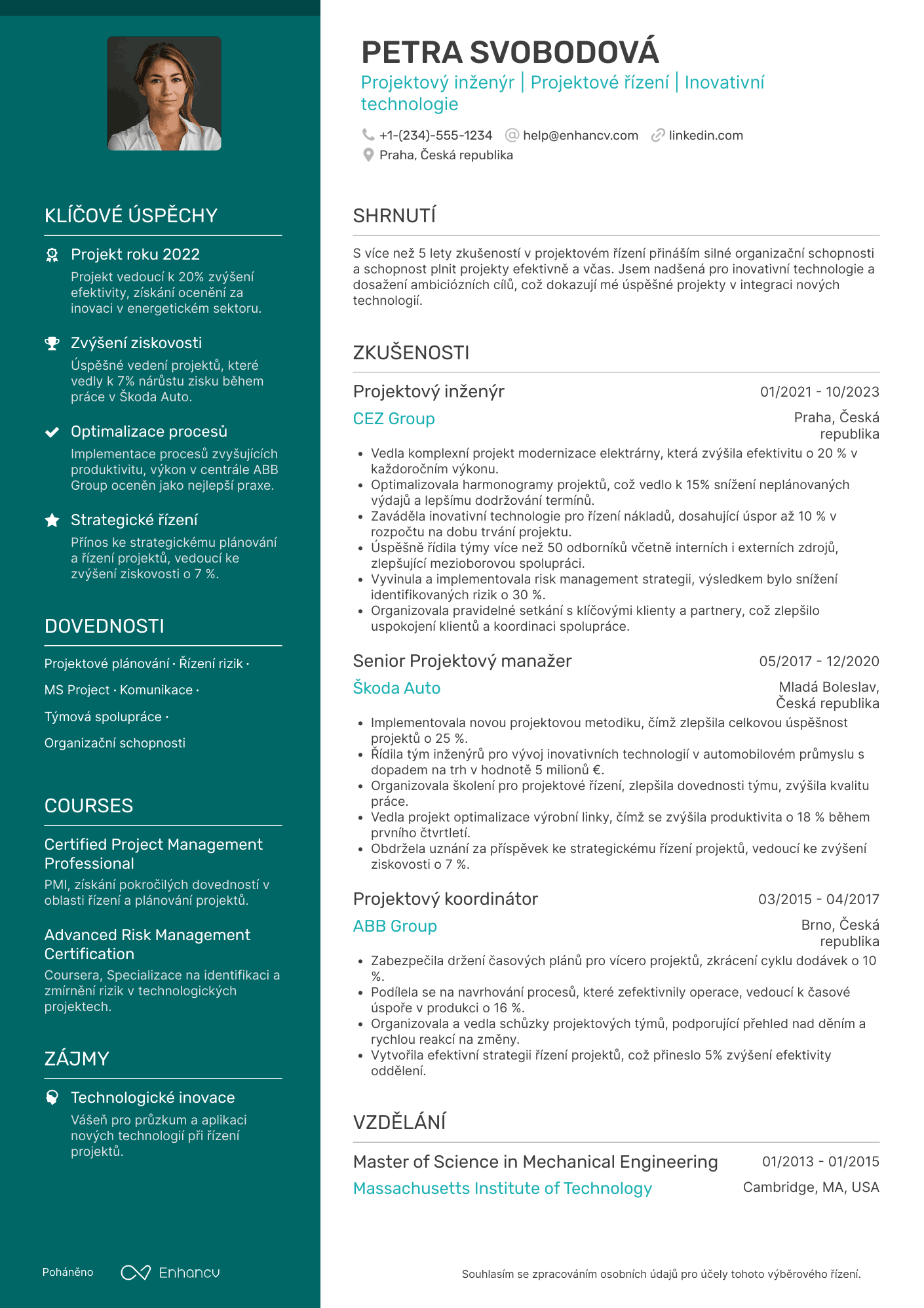 Životopis pro Projektový inženýr Resume Example