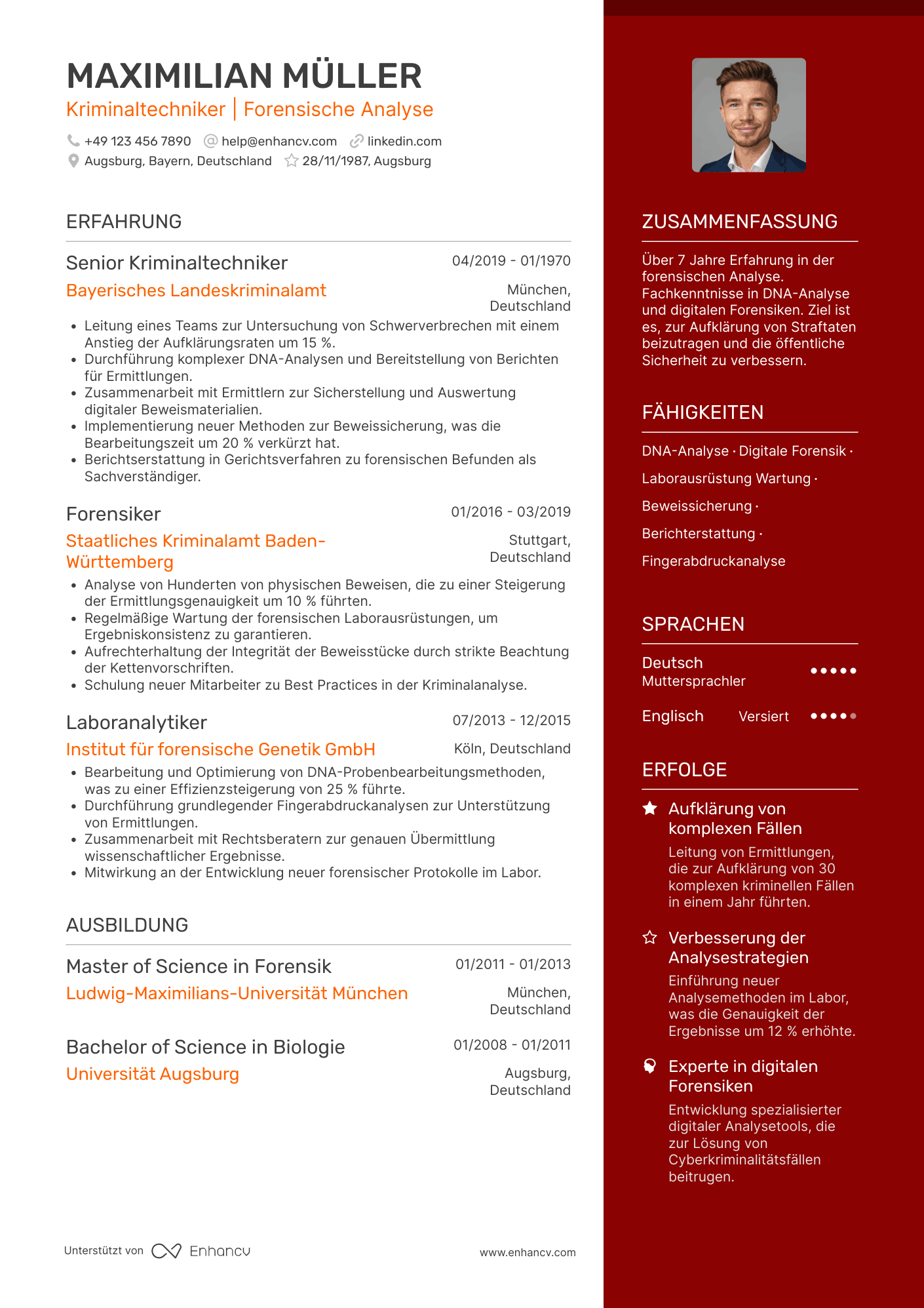 Lebenslauf als Polizei Kriminaltechniker Resume Example