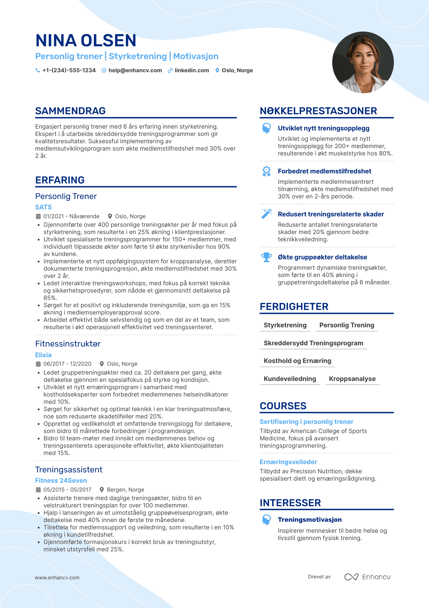 CV for Personlig trener for styrketrening Resume Example