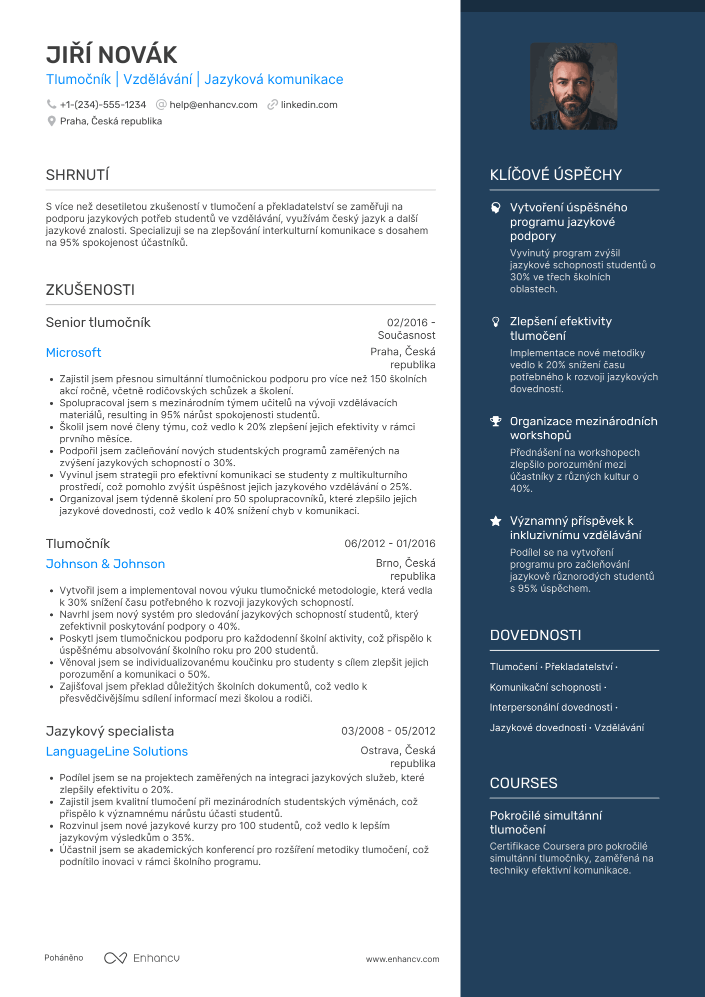 Životopis pro Tlumočník ve školství Resume Example
