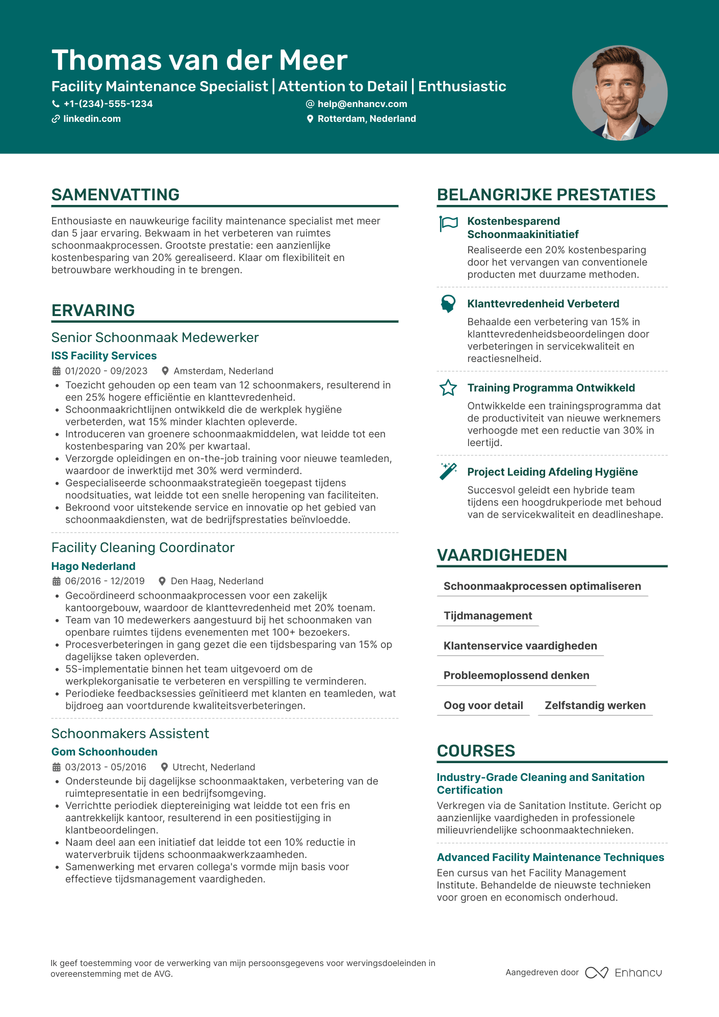 CV voor Bijbaantje schoonmaker Resume Example