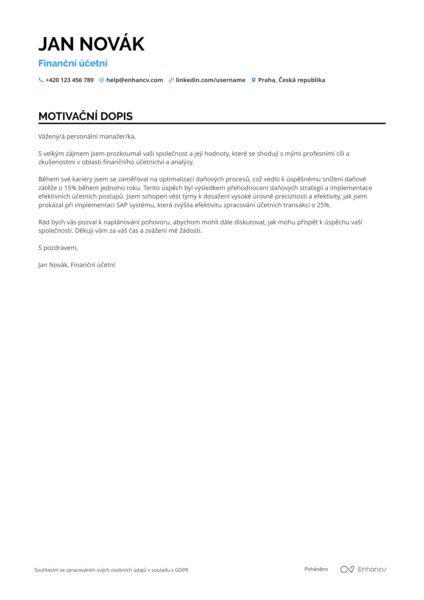Motivační dopis pro Finanční Účetní Resume Example