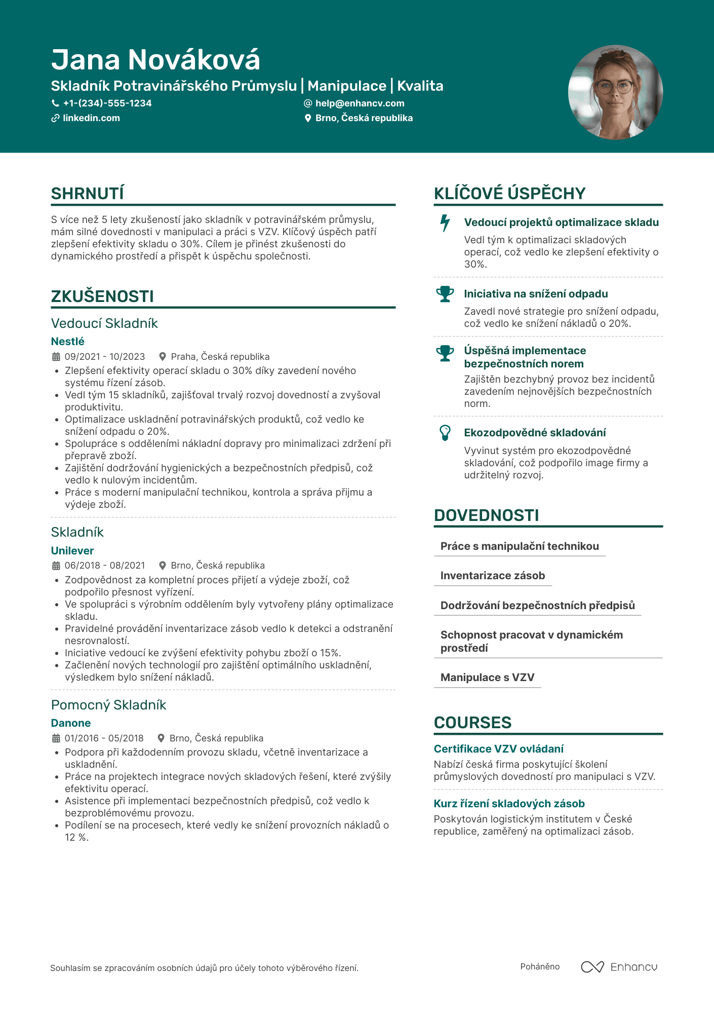 Životopis pro Skladník Potravinářského Průmyslu Resume Example