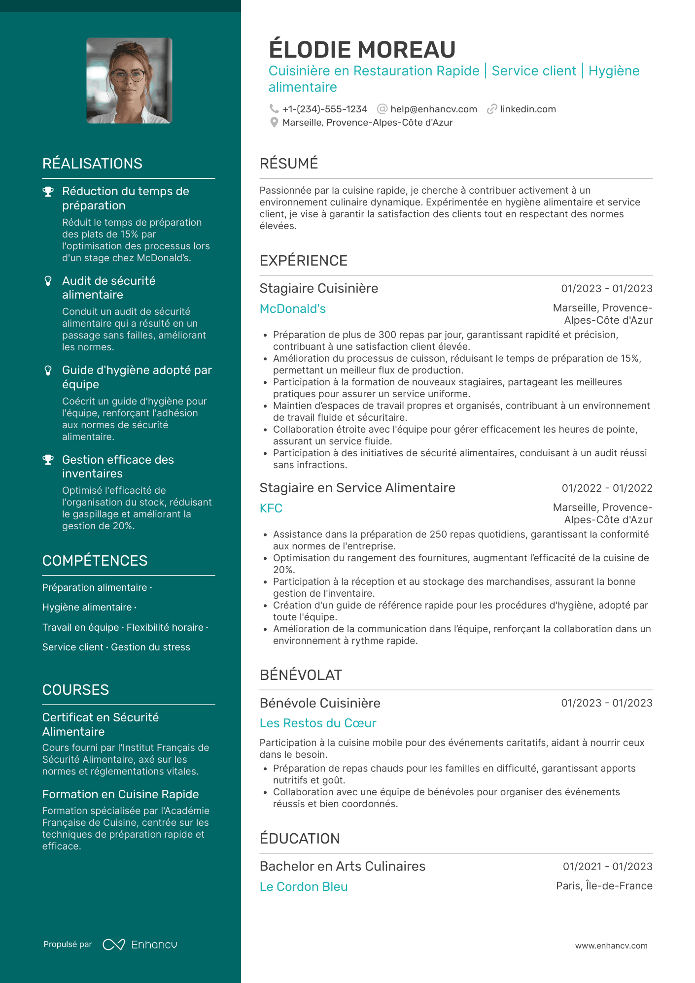CV de cuisinier en restauration rapide Resume Example