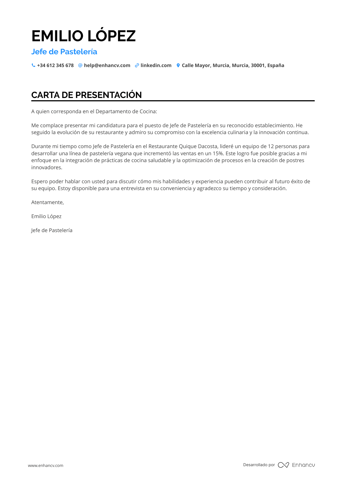 Chef Pastelero Resume Example