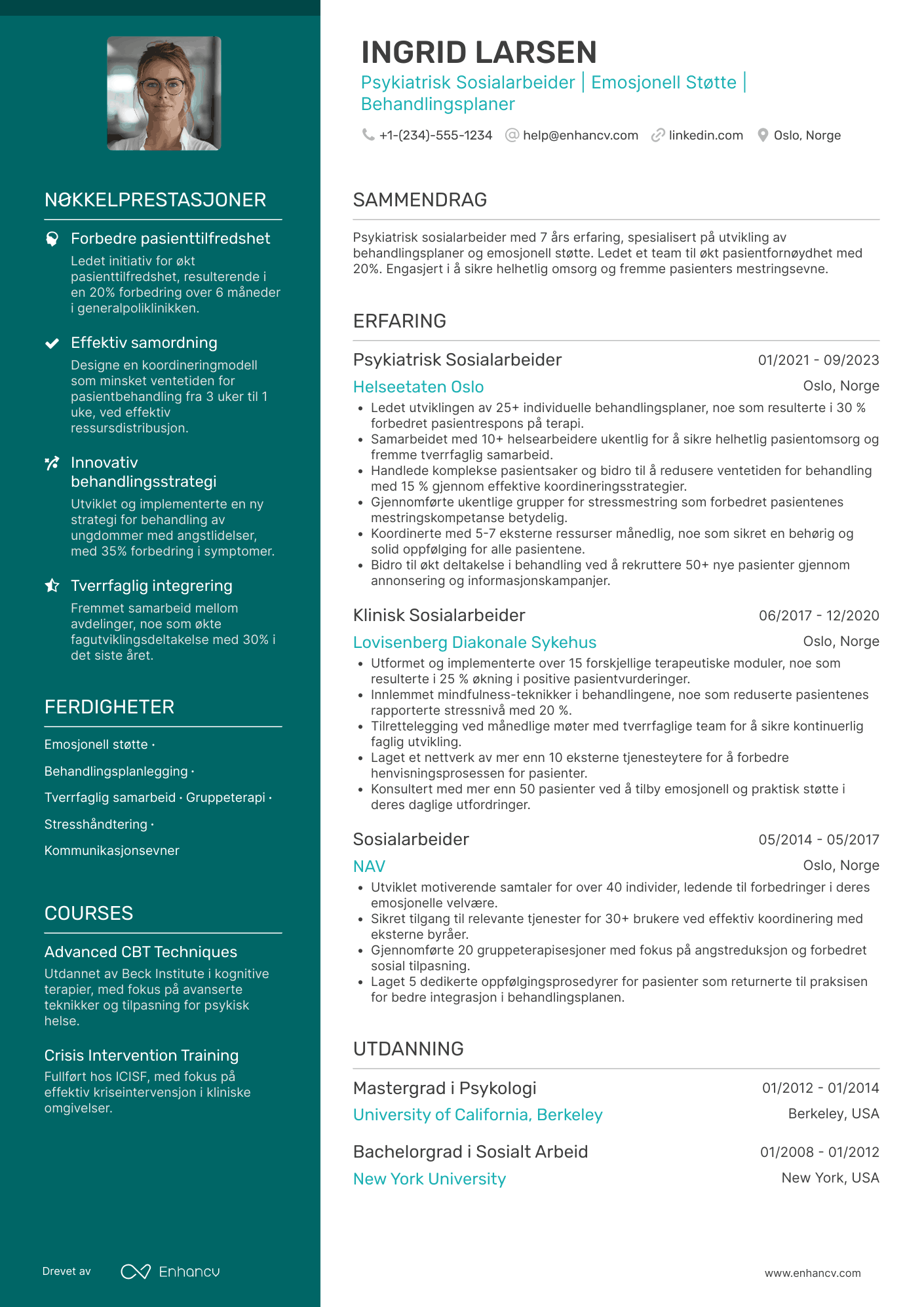 CV for Psykiatrisk Sosialarbeider Resume Example
