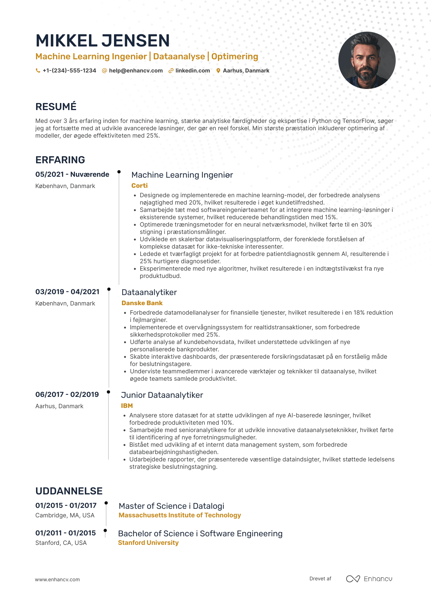CV til Machine Learning ingeniør Resume Example