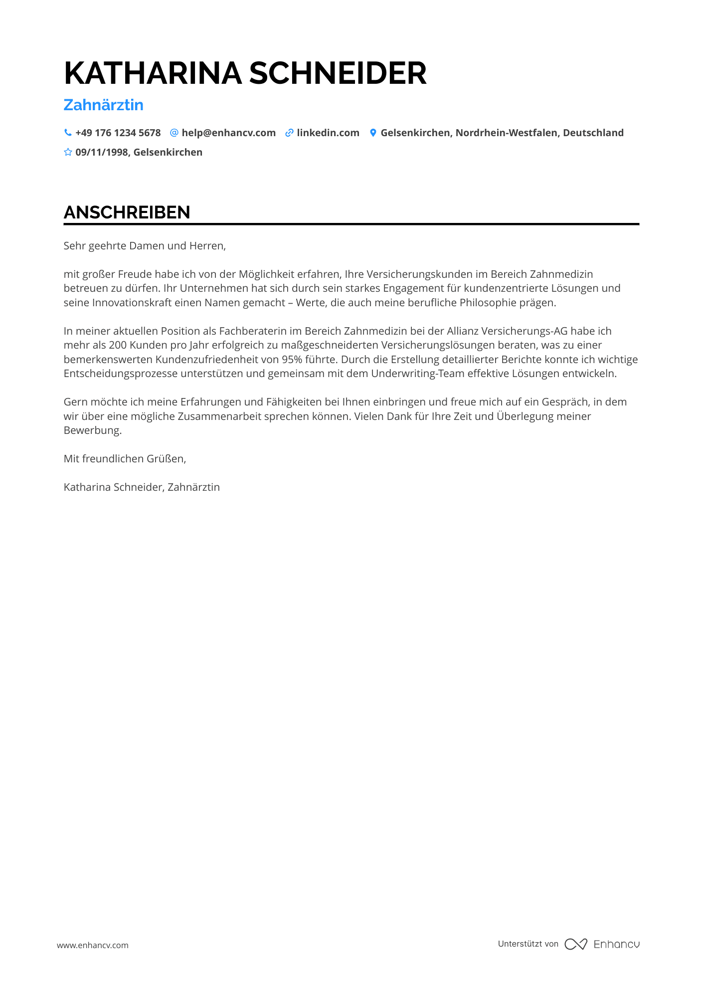 Zahnarzt für Zahnmedizin in der Versicherungsbranche Resume Example