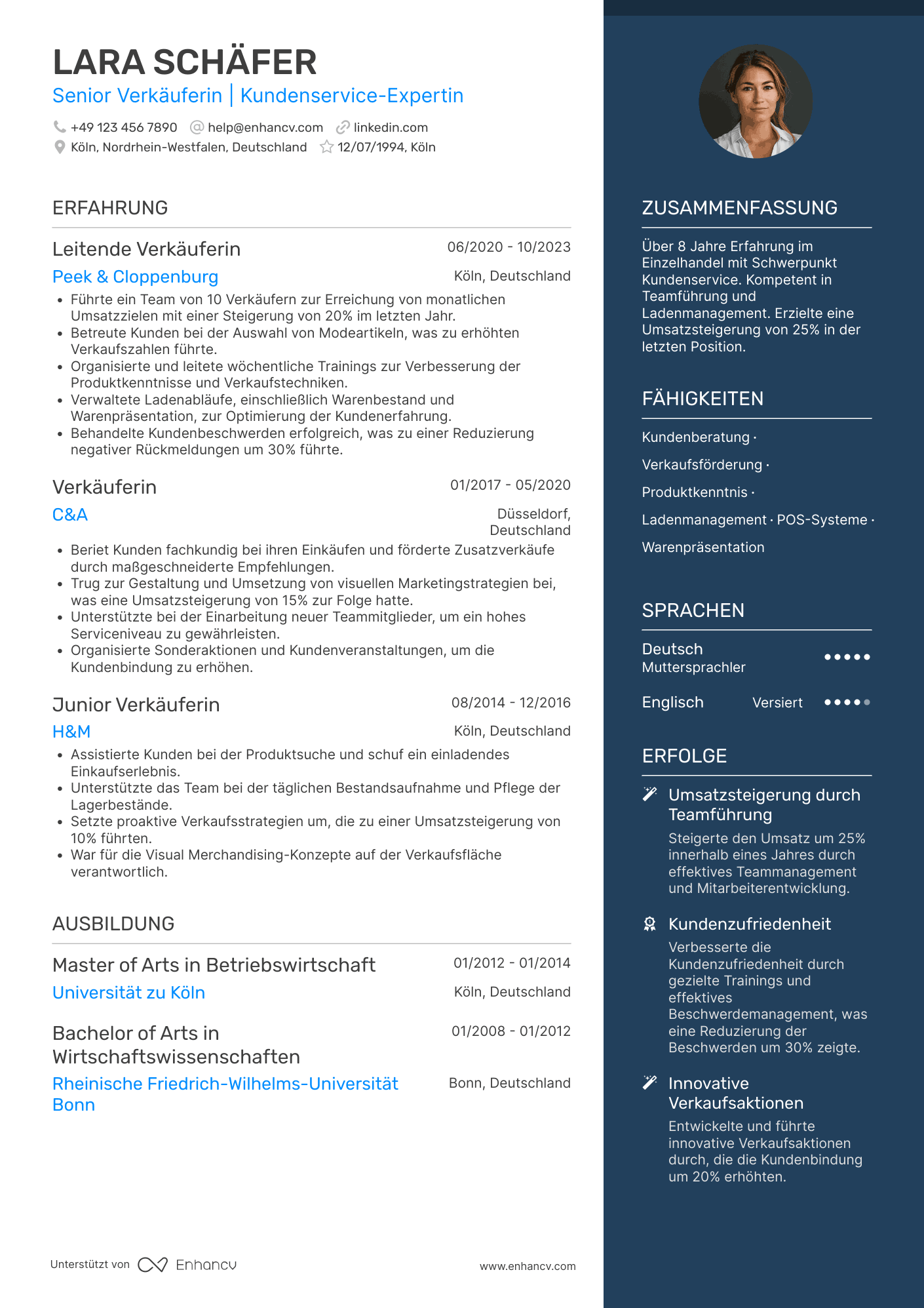Lebenslauf als Senior Verkäuferin Resume Example
