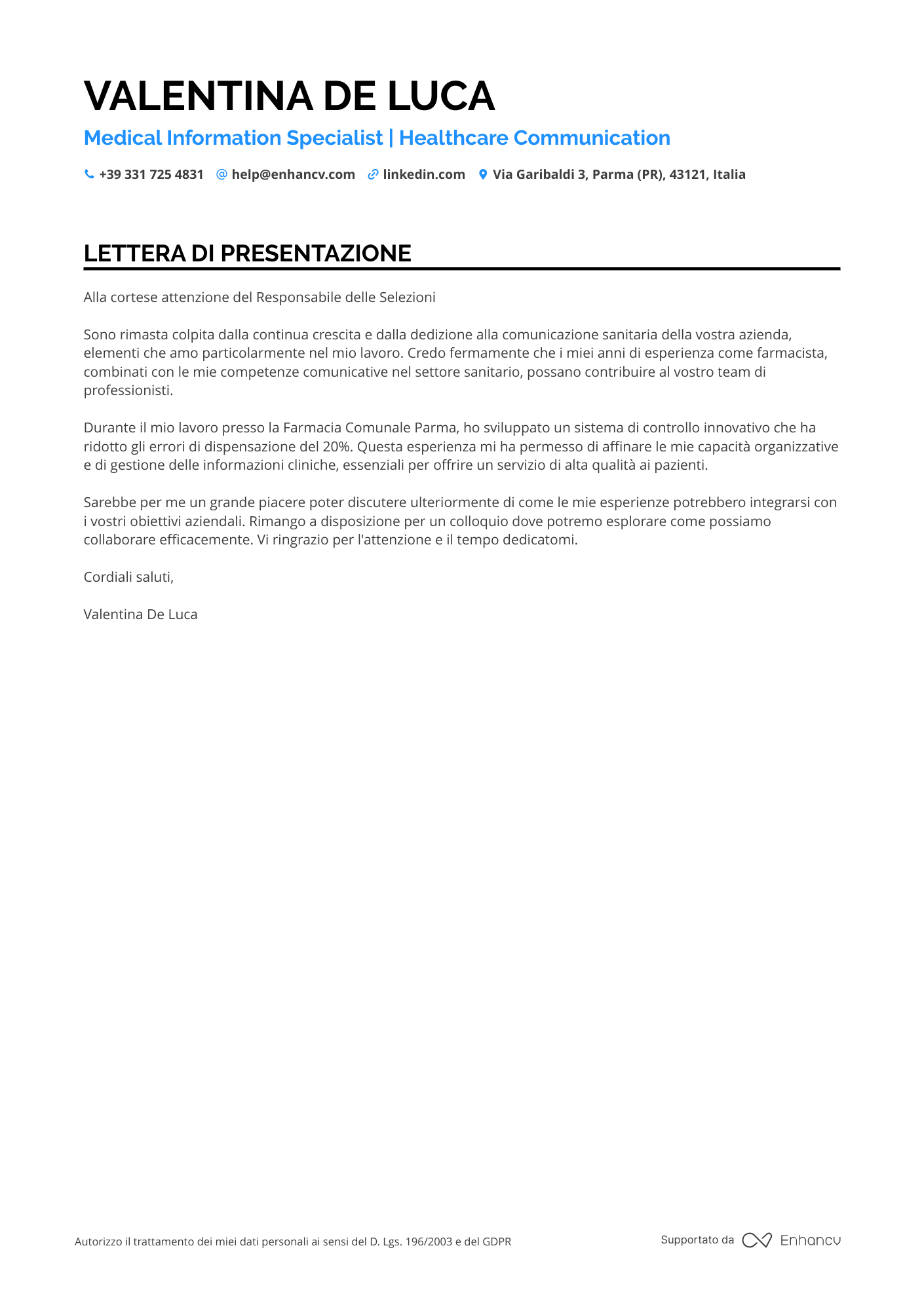 Farmacista Clinico Resume Example