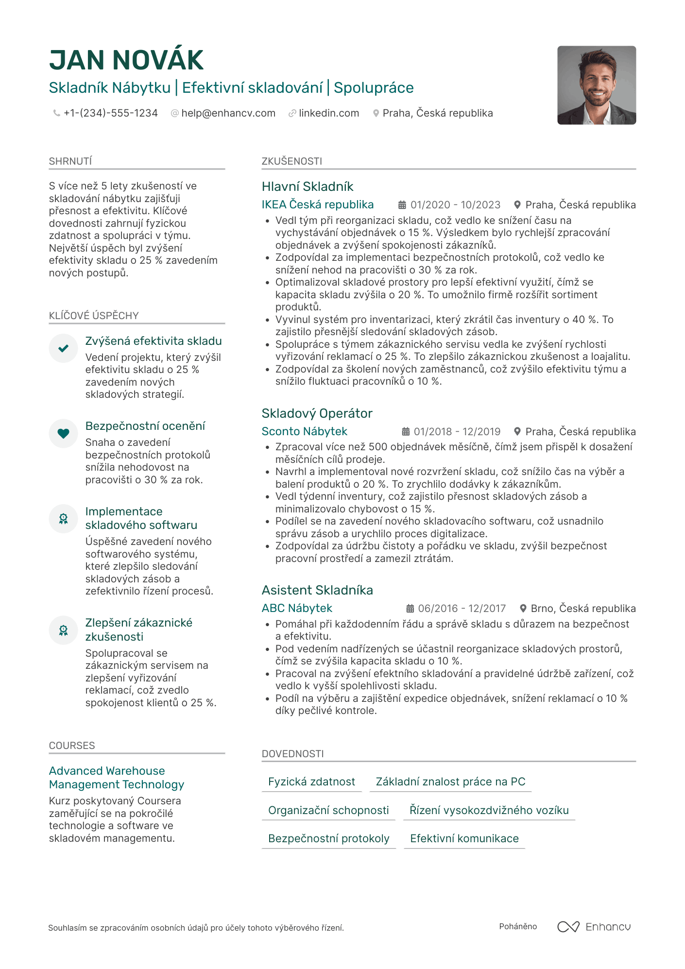Životopis pro Skladník Nábytku Resume Example