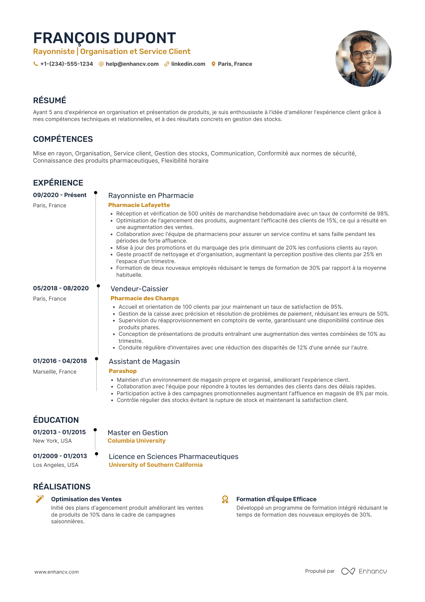 CV de rayonniste en pharmacie Resume Example