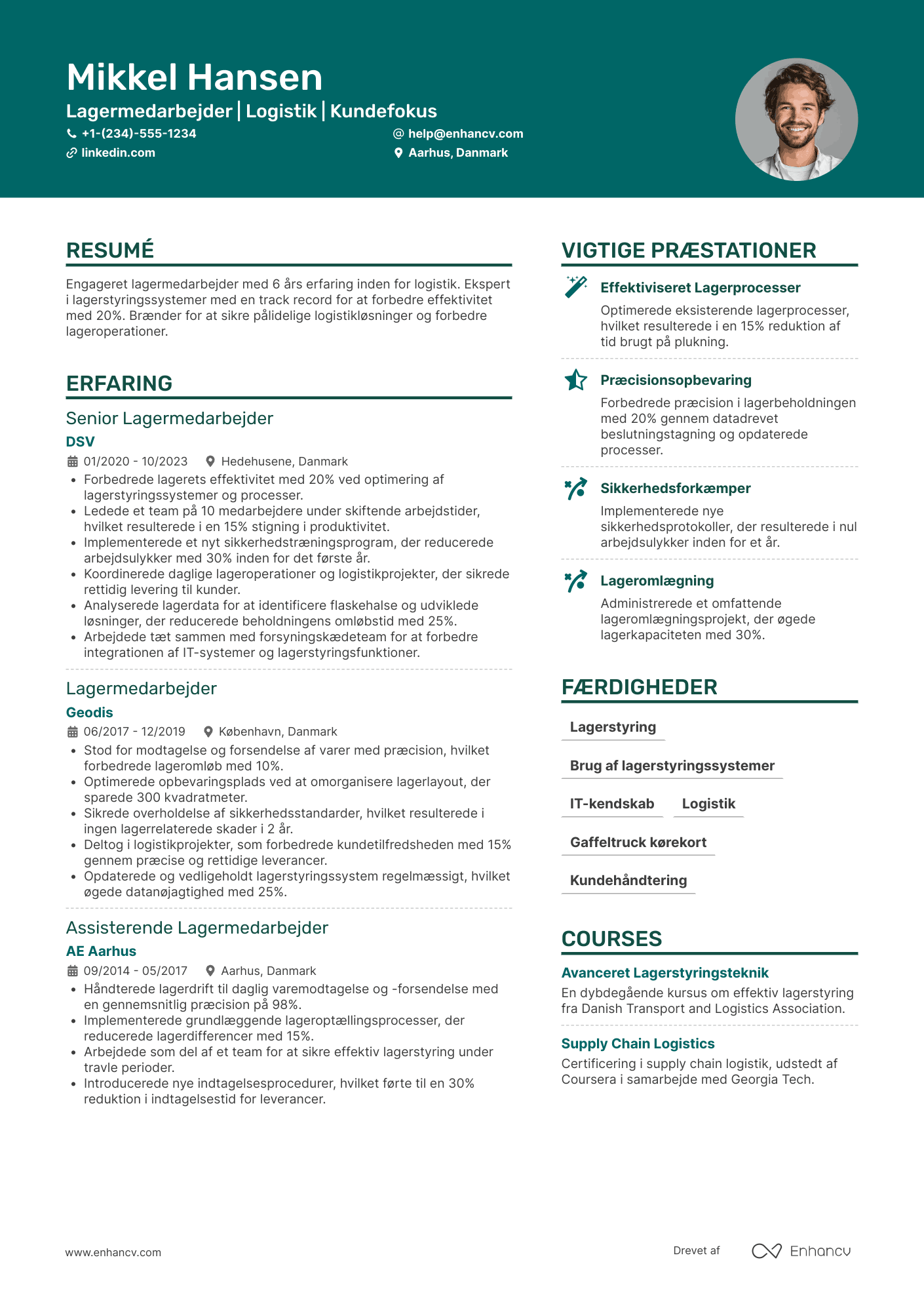 CV til Lagermedarbejder i logistikbranchen Resume Example