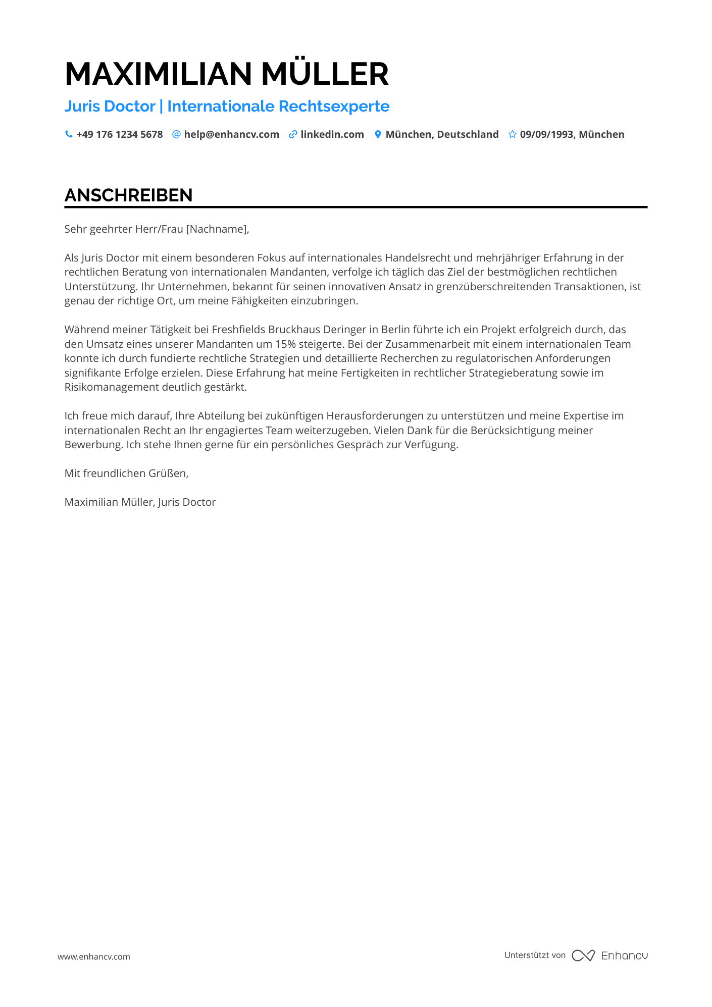 Internationale Rechtsberatung Jurist Resume Example