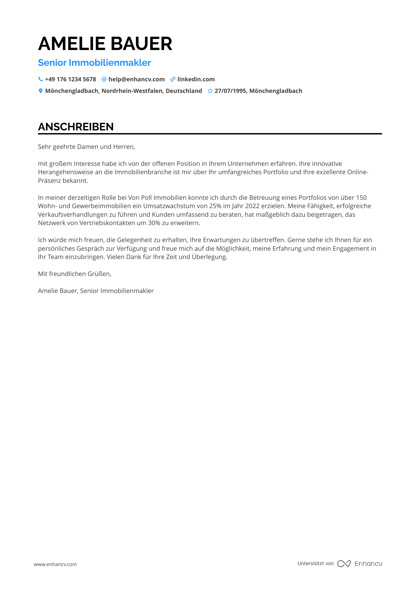 Erfahrener Immobilienmakler Resume Example